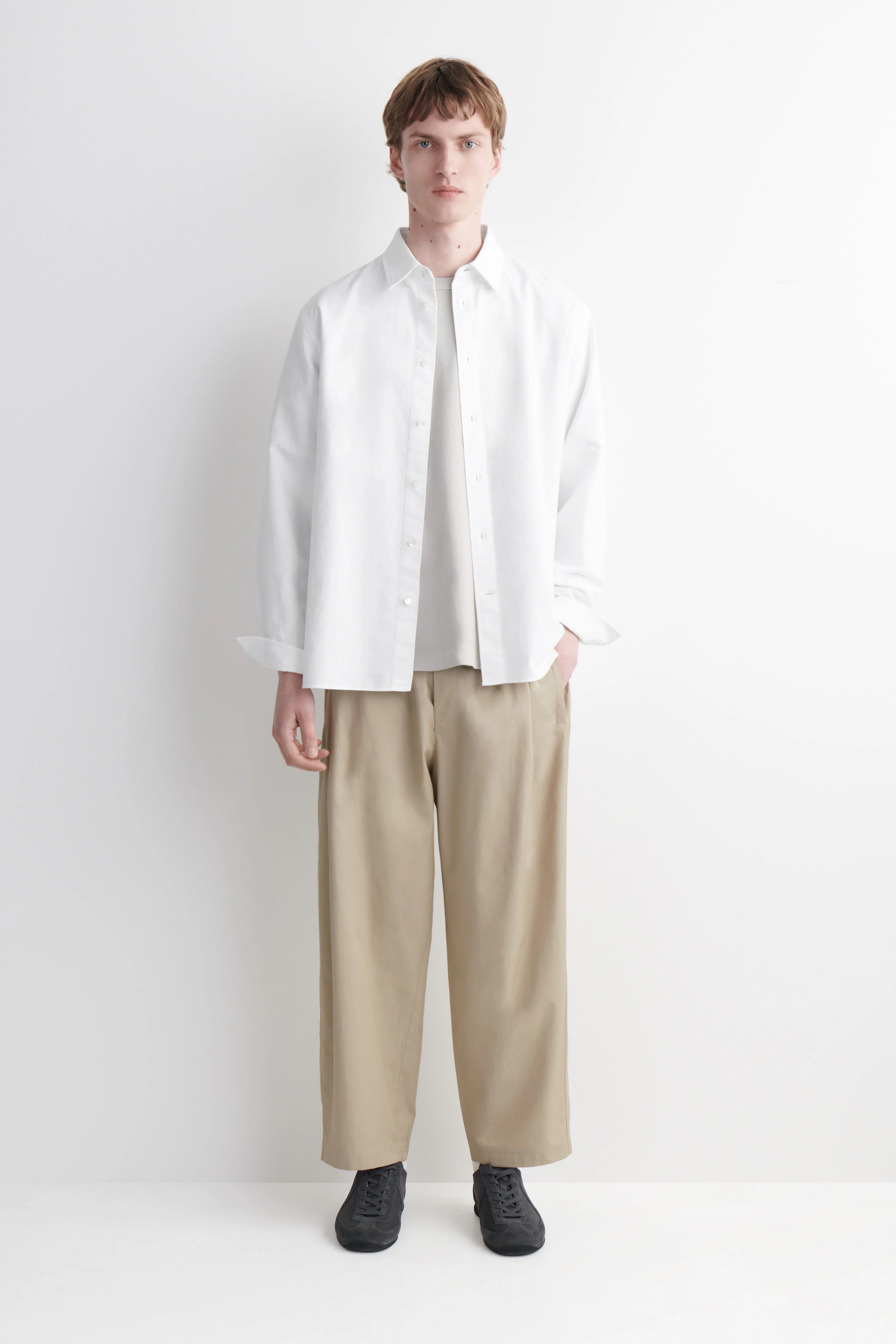 CROPPED ELASTICATED RELAXED-FIT WIDE-LEG TROUSERS - 1