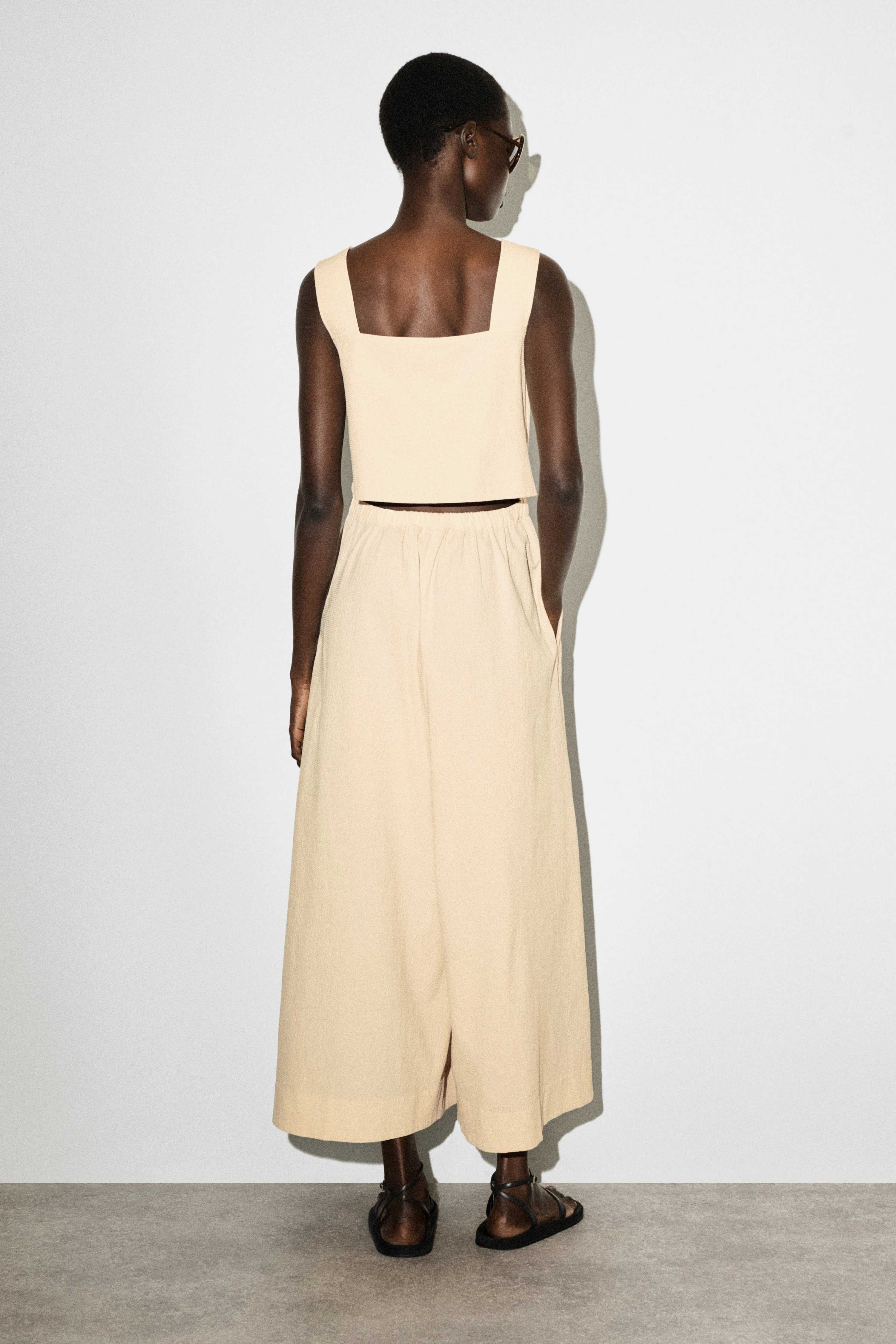 OPEN-BACK SEERSUCKER WIDE-LEG JUMPSUIT - 3