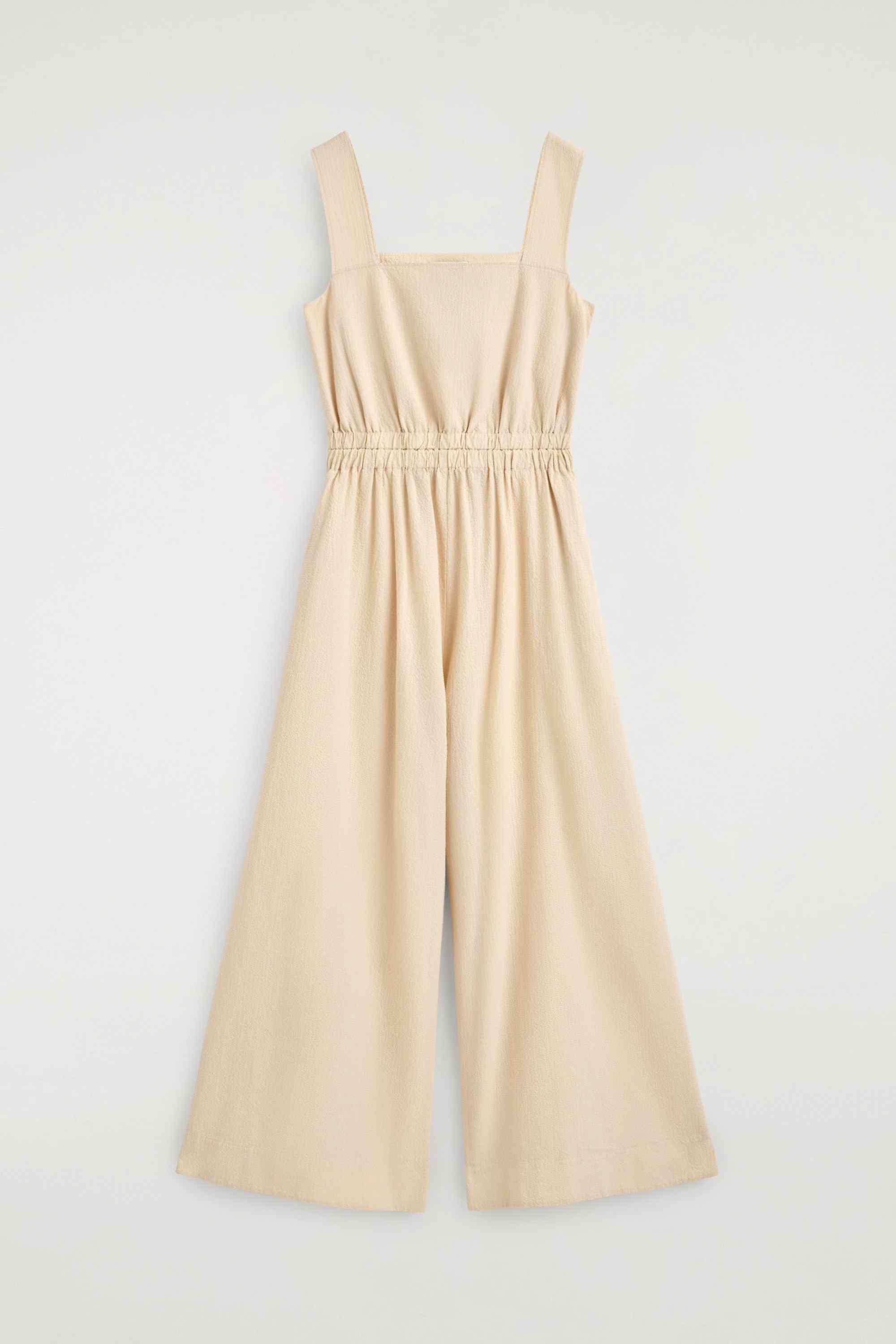 OPEN-BACK SEERSUCKER WIDE-LEG JUMPSUIT