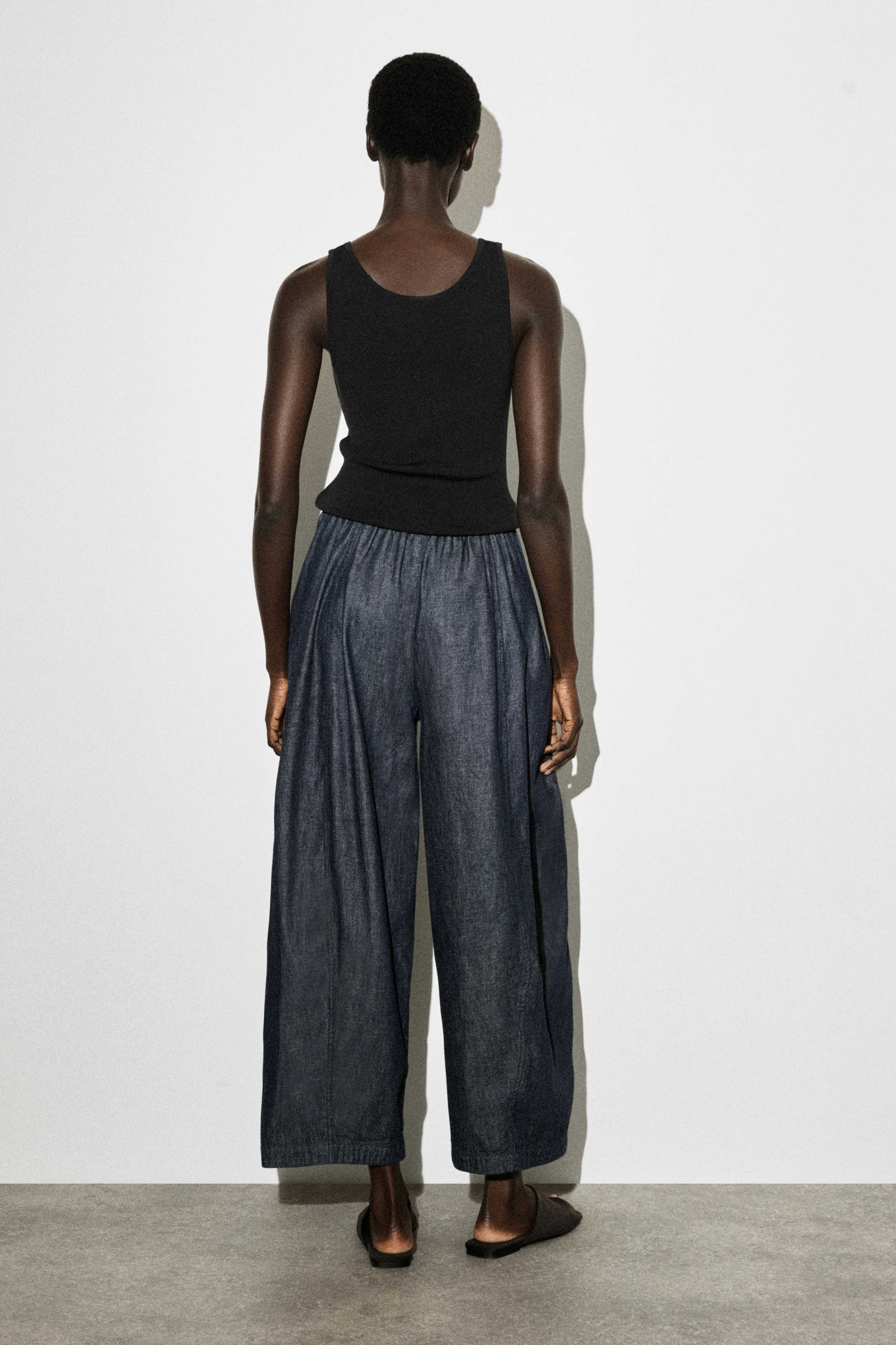 BARREL-LEG DENIM DRAWSTRING TROUSERS - 2