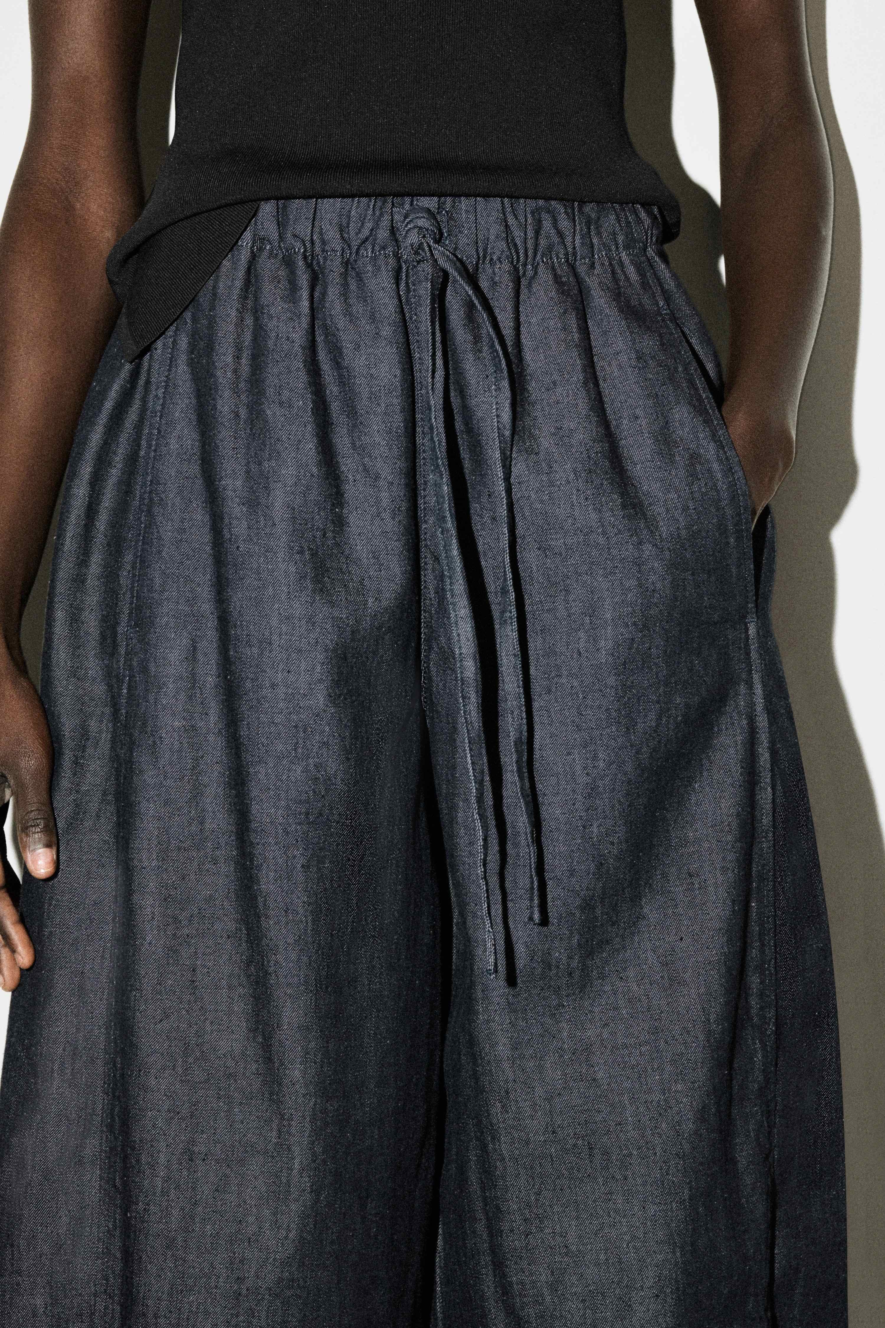 BARREL-LEG DENIM DRAWSTRING TROUSERS - 3