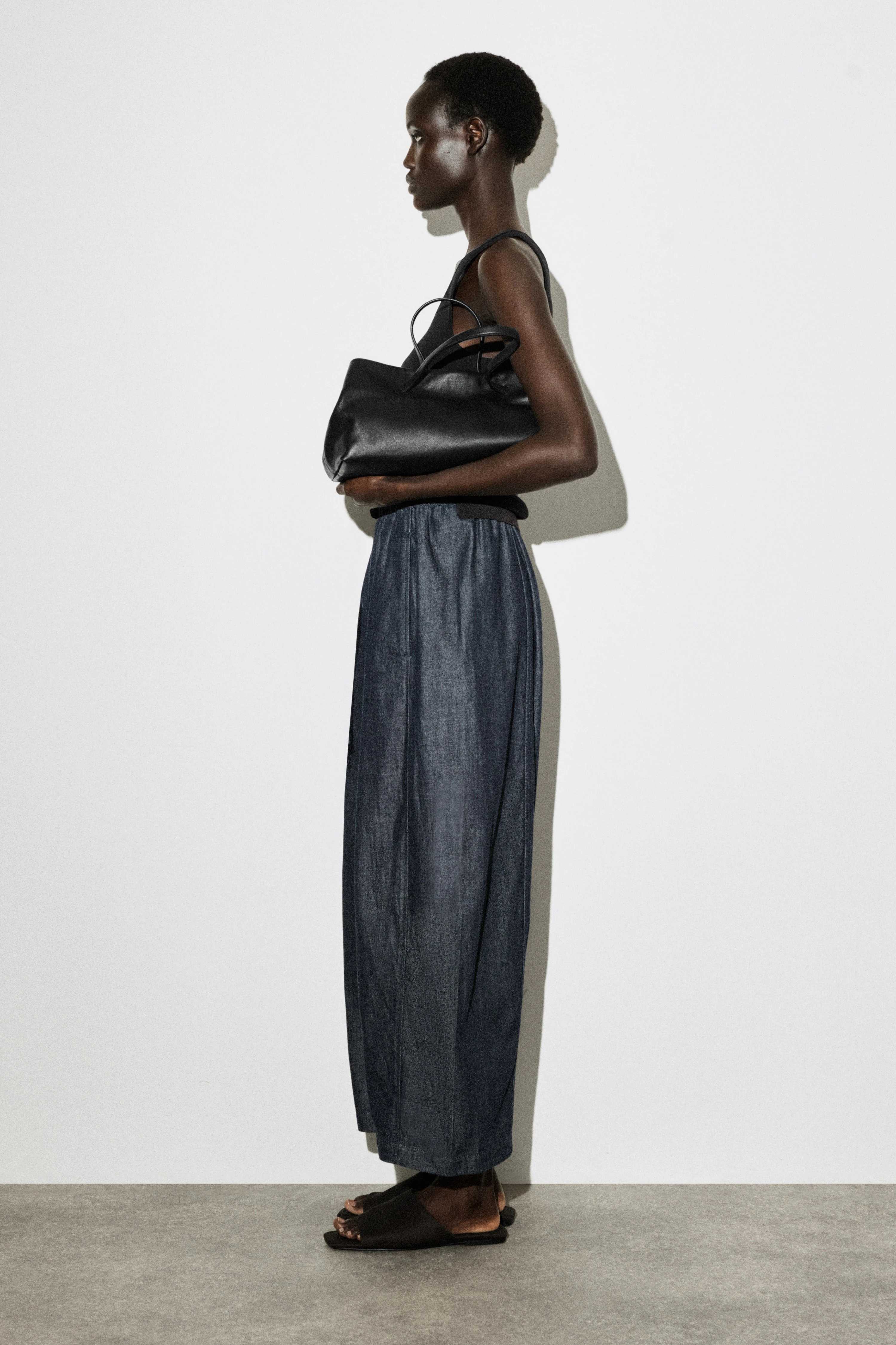 BARREL-LEG DENIM DRAWSTRING TROUSERS - 4
