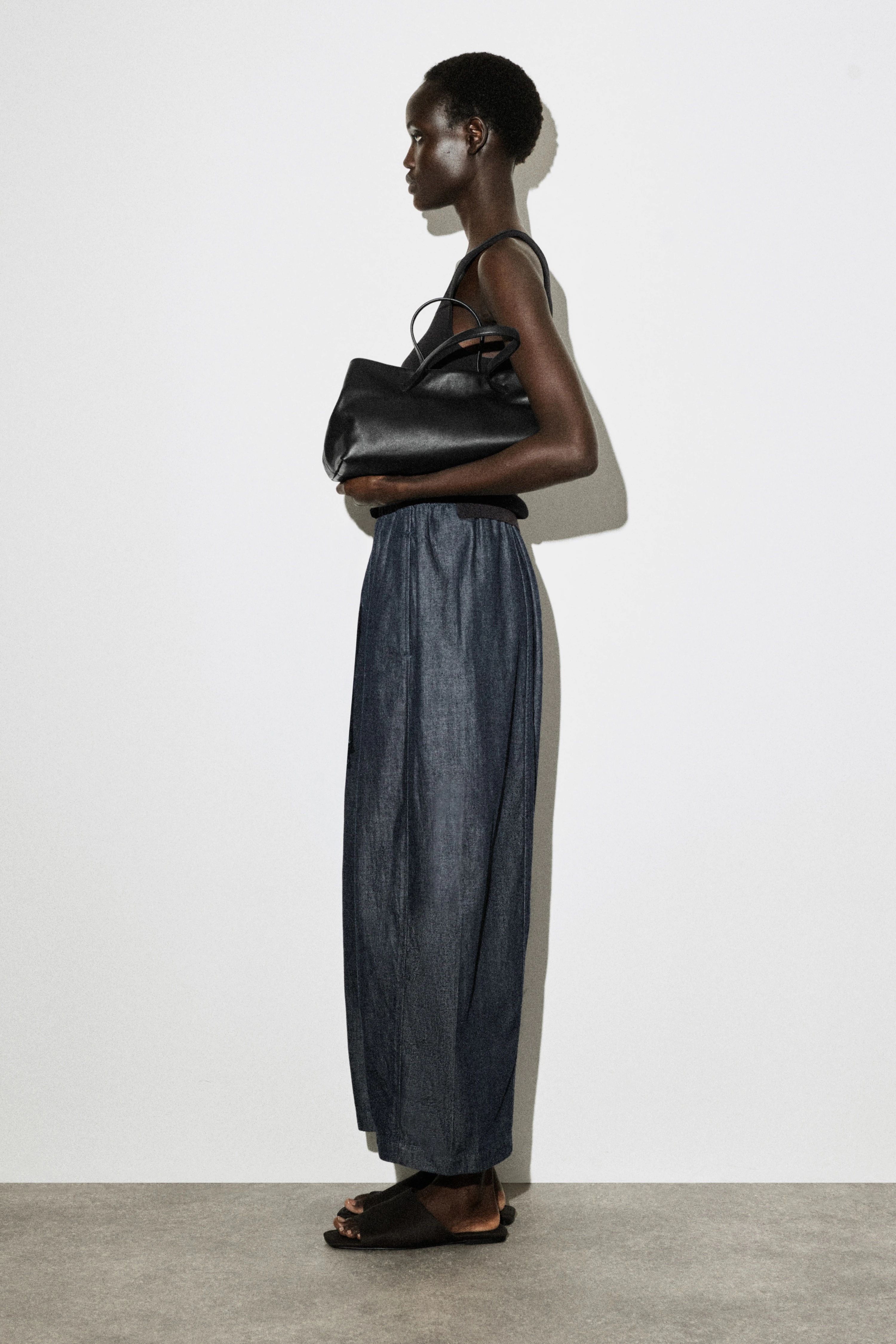 BARREL-LEG DENIM DRAWSTRING TROUSERS - 4