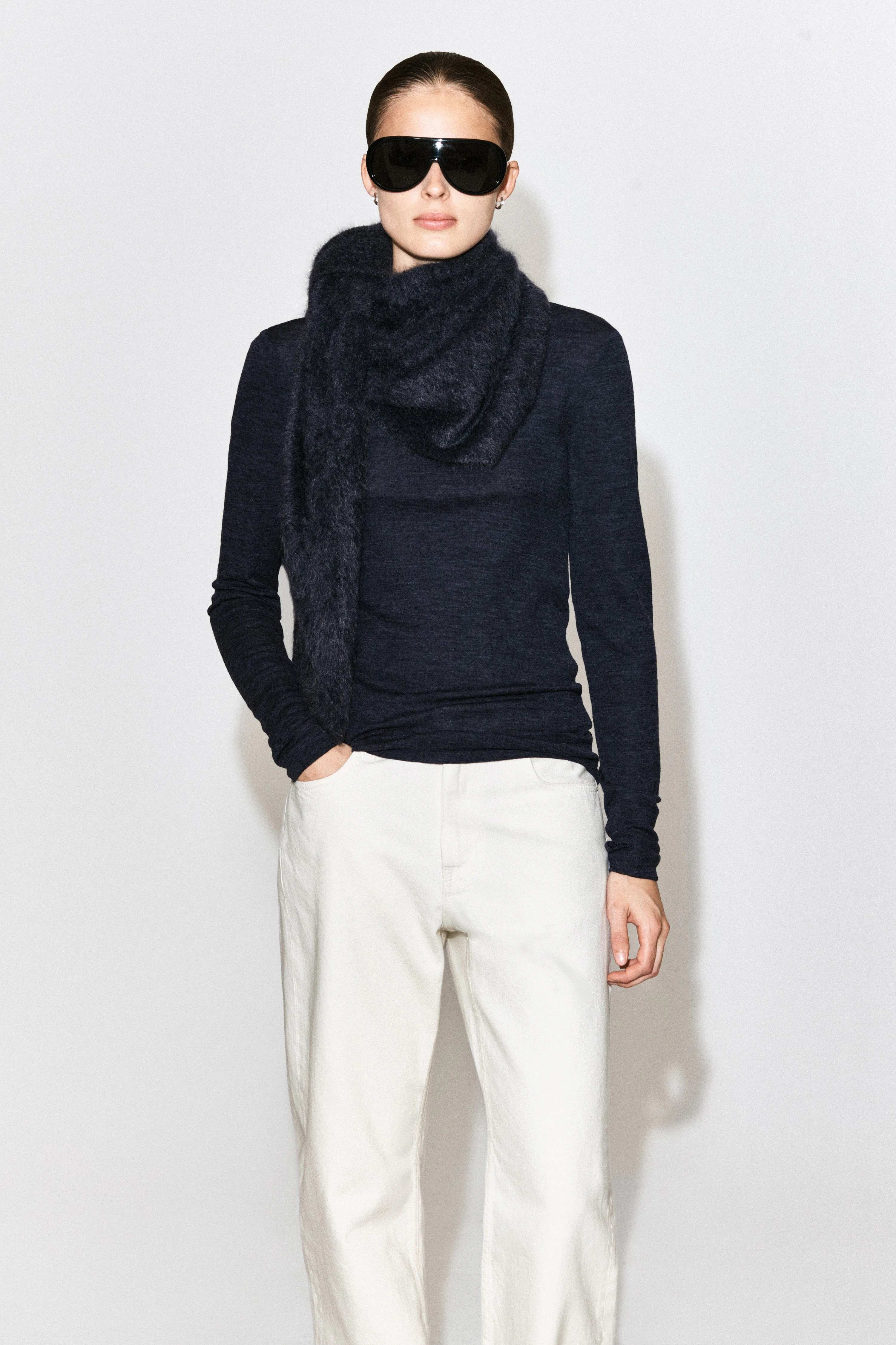 BRUSHED PURE CASHMERE TRIANGLE SCARF - 1