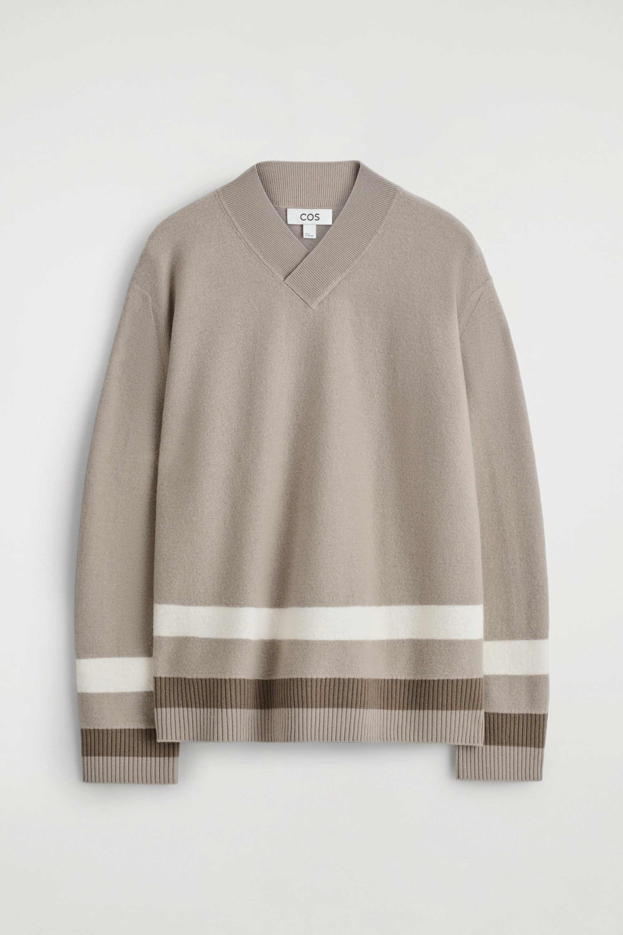 STRIPED BOILED-WOOL V-NECK JUMPER - 1