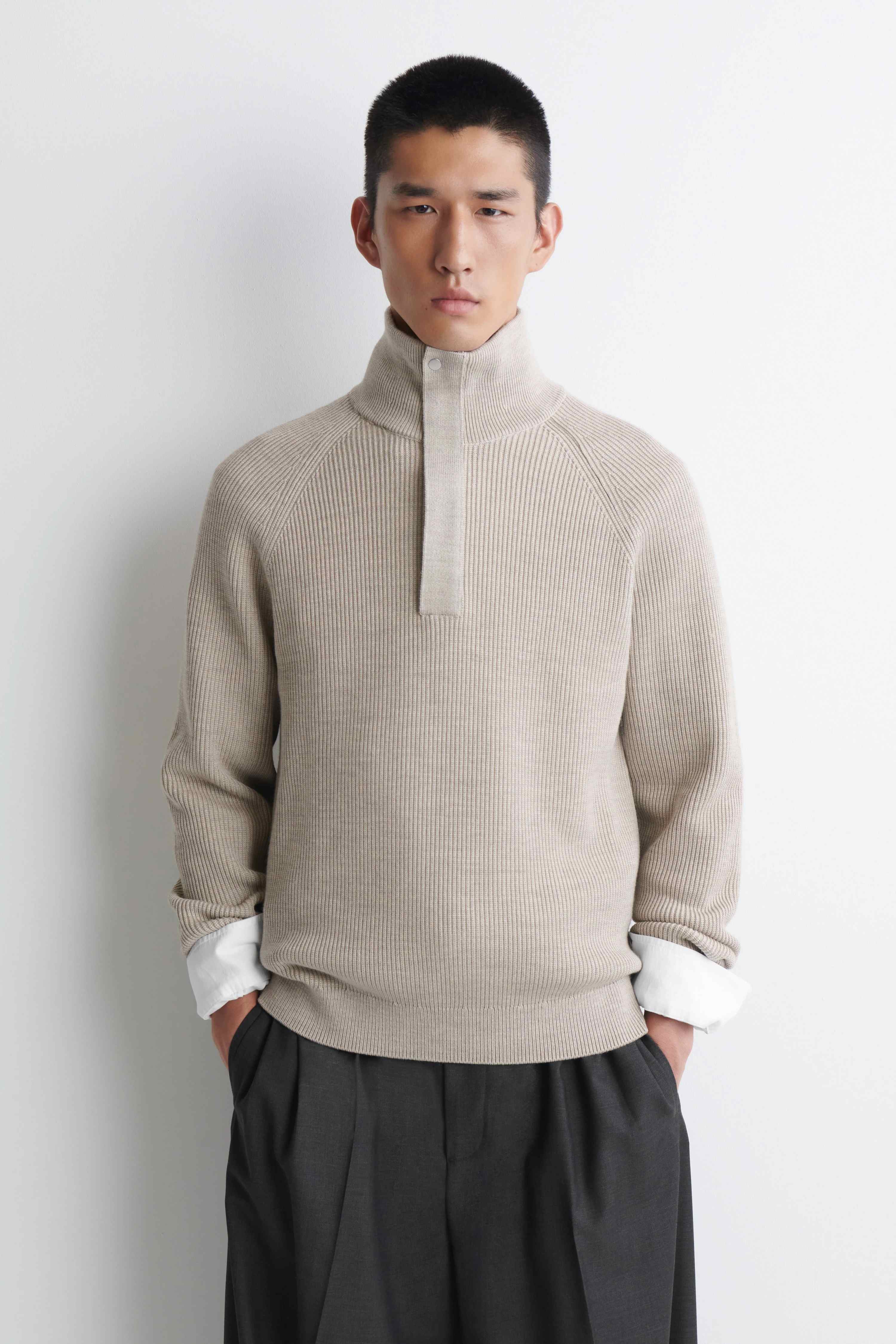RIBBED WOOL HALF-ZIP JUMPER - 1