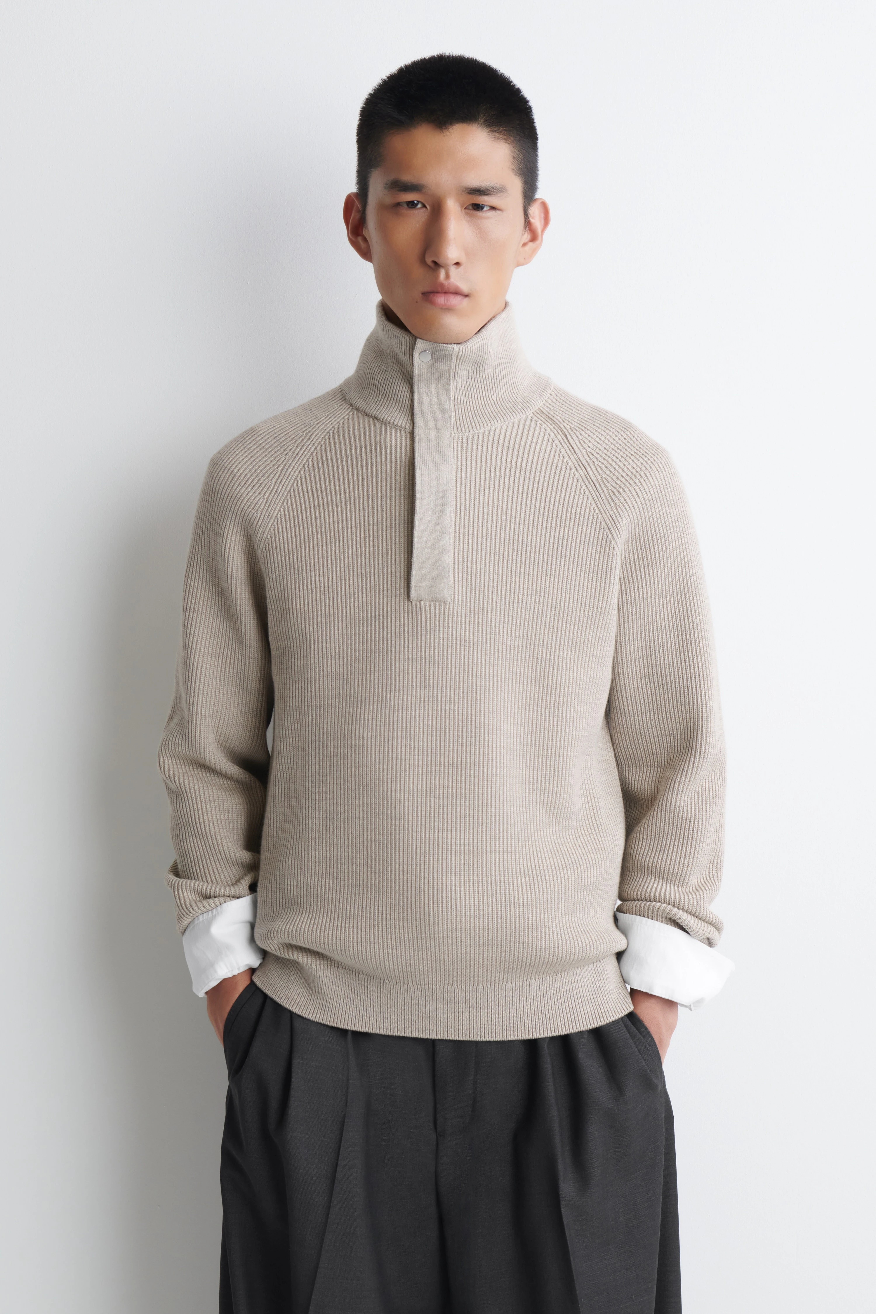 RIBBED WOOL HALF-ZIP JUMPER - 1