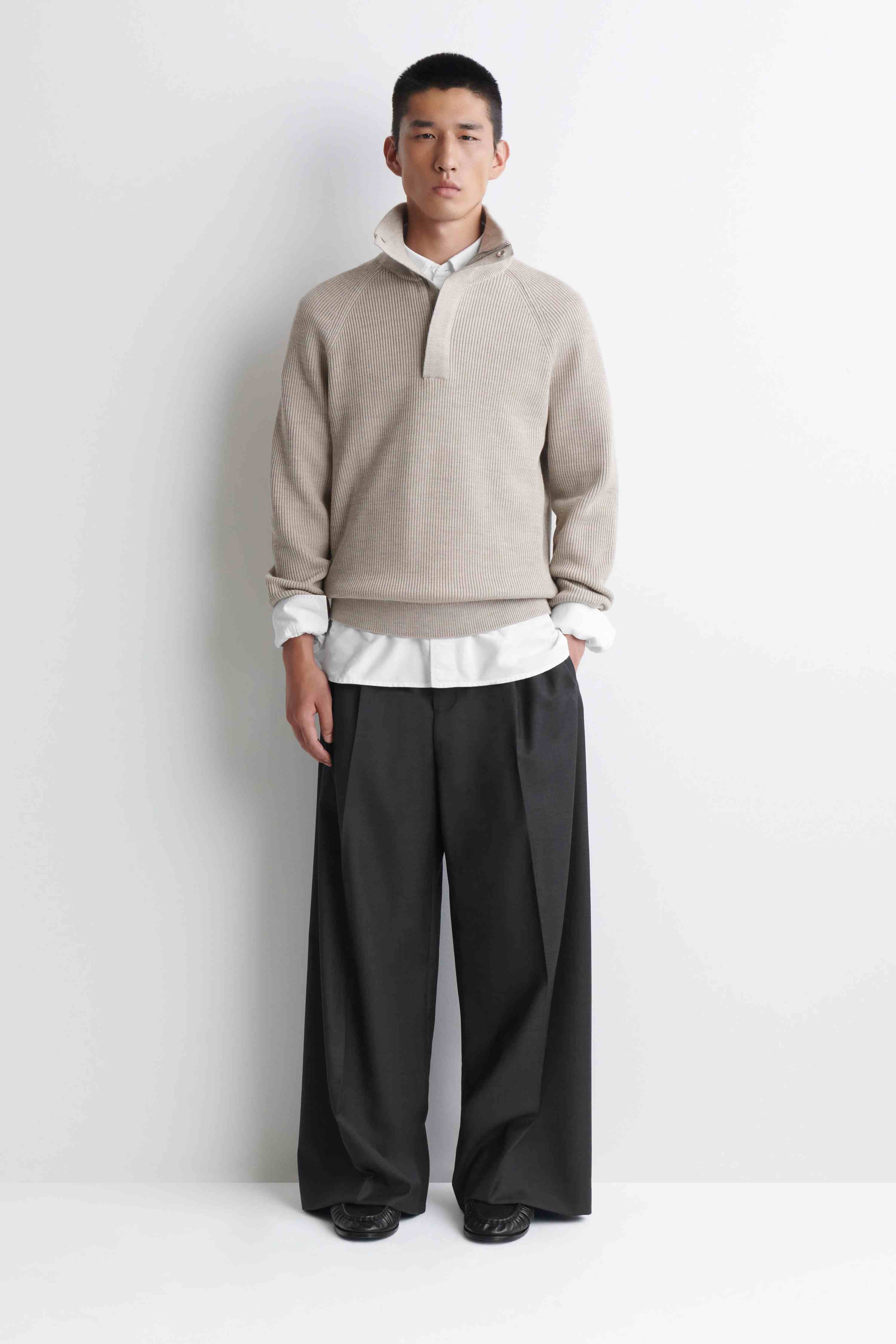 RIBBED WOOL HALF-ZIP JUMPER - 3