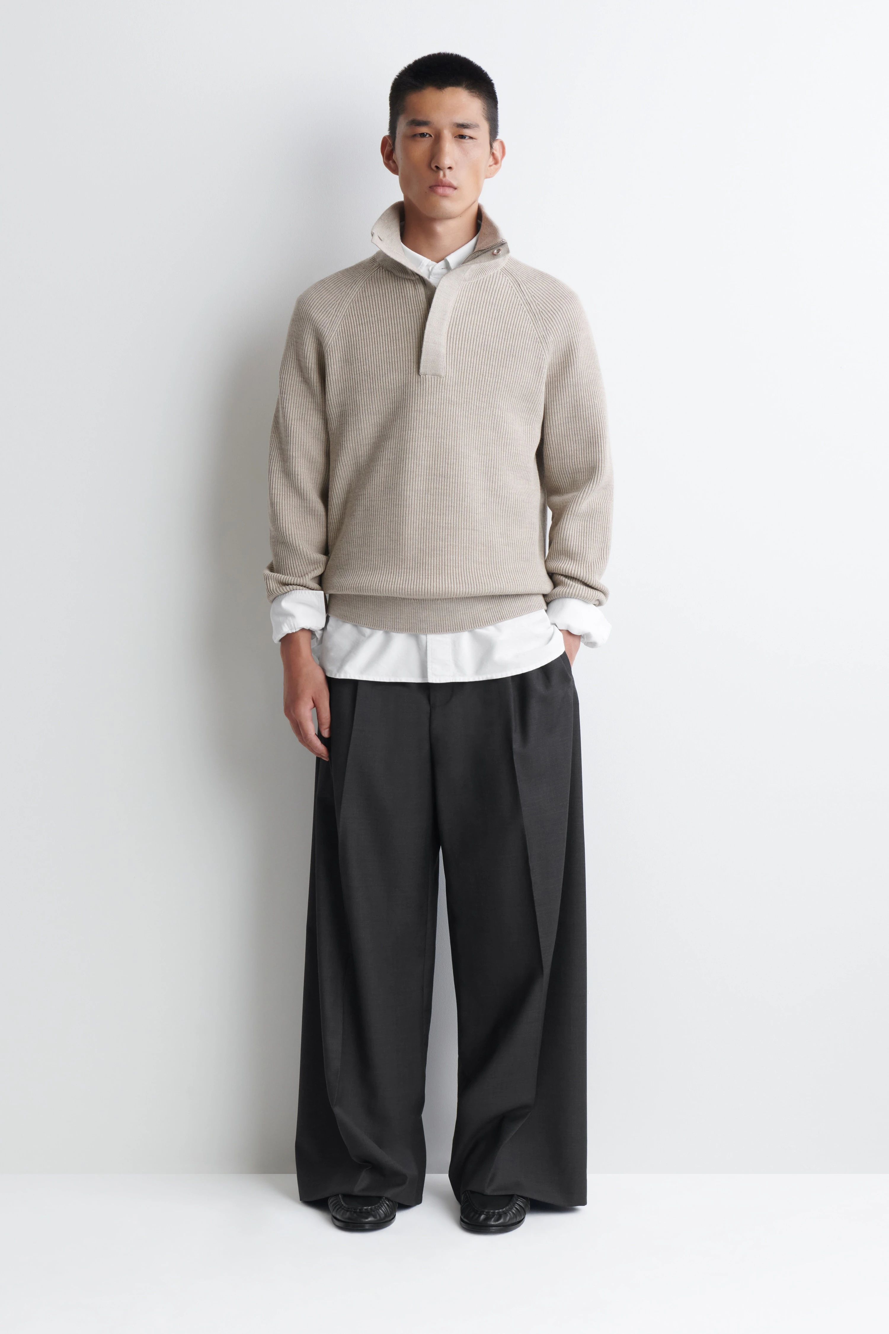 RIBBED WOOL HALF-ZIP JUMPER - 3