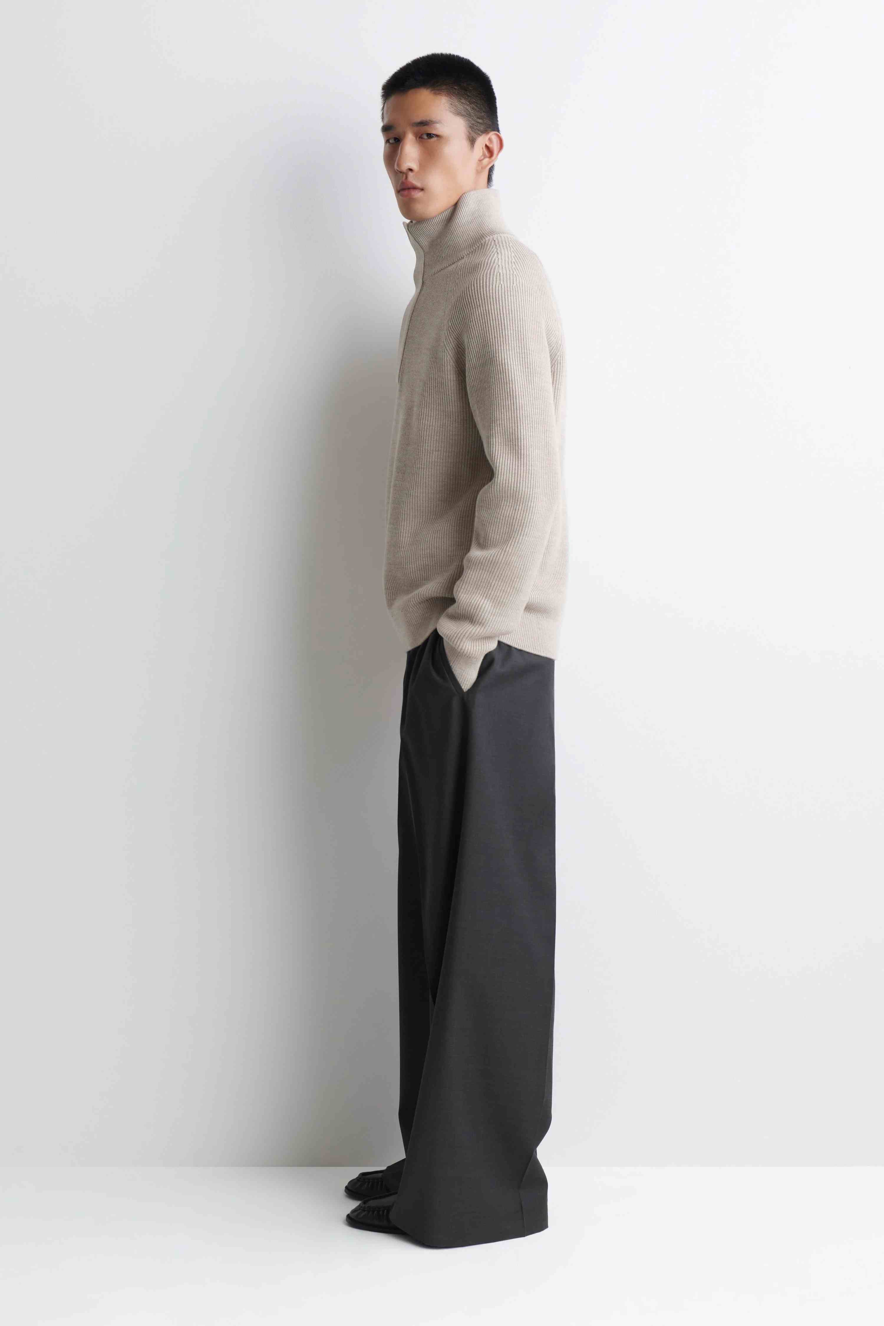 RIBBED WOOL HALF-ZIP JUMPER - 5