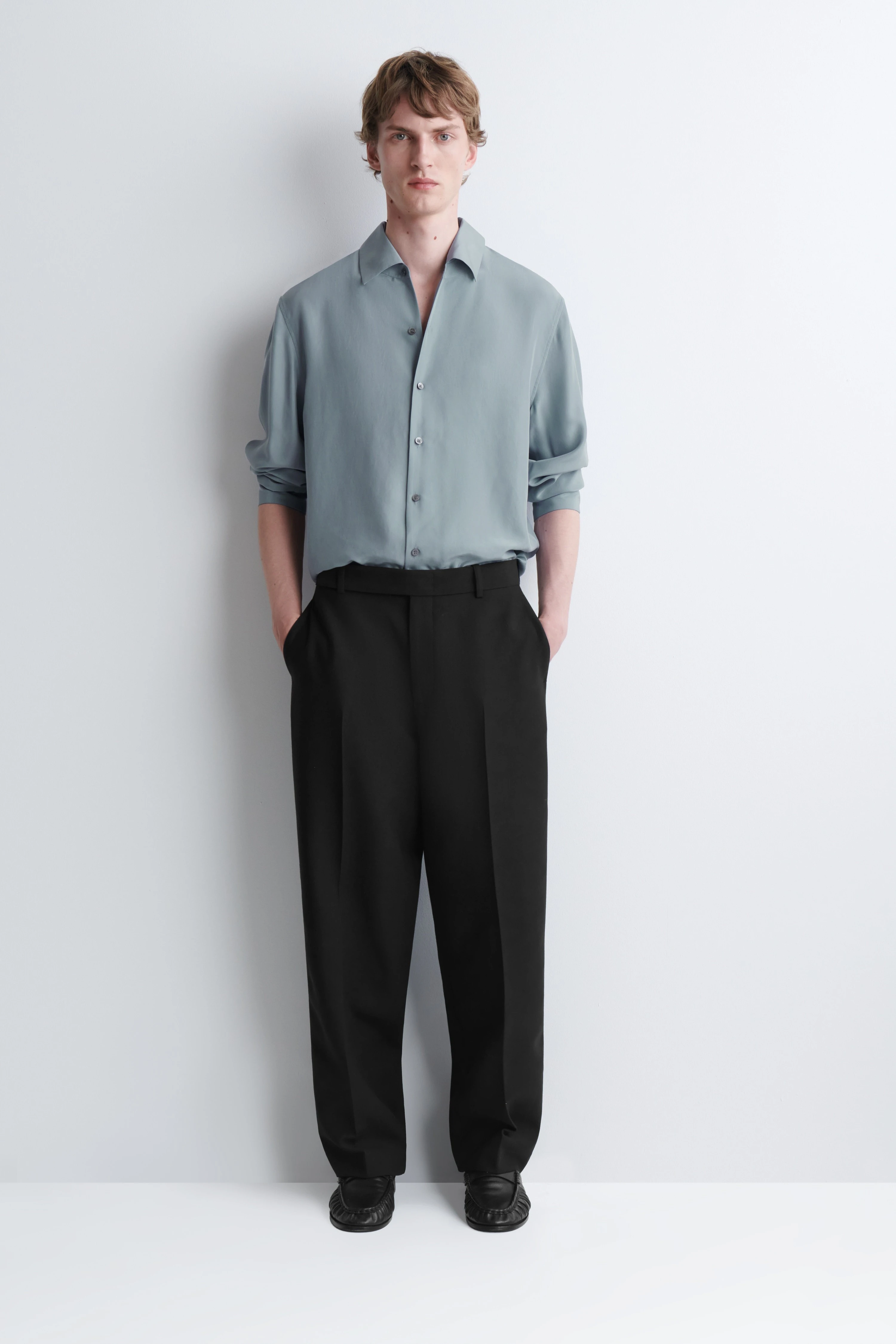 WOOL-BLEND RELAXED-FIT STRAIGHT-LEG TROUSERS