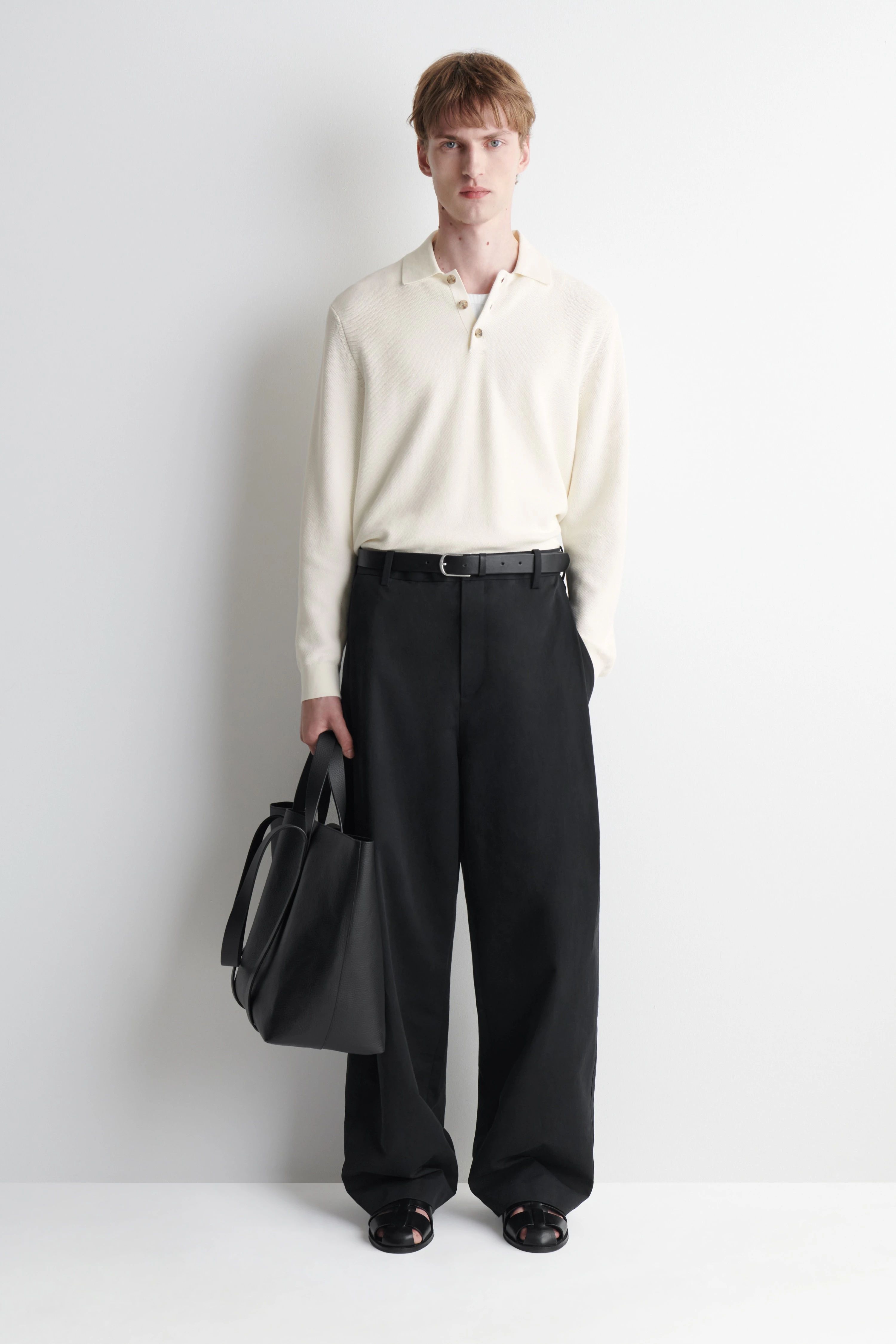 PLEATED COTTON RELAXED-FIT WIDE-LEG TROUSERS