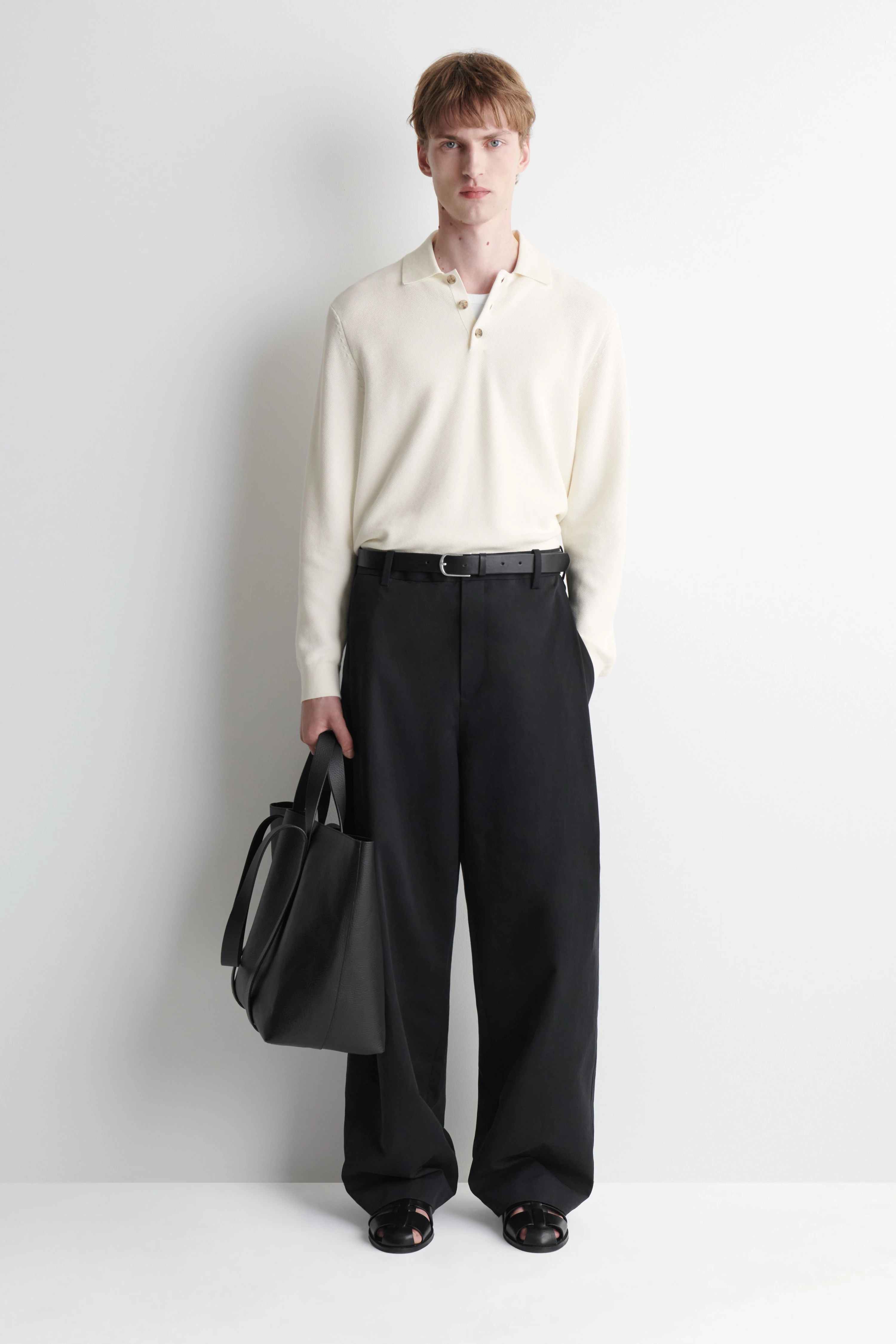 PLEATED COTTON RELAXED-FIT WIDE-LEG TROUSERS - 1