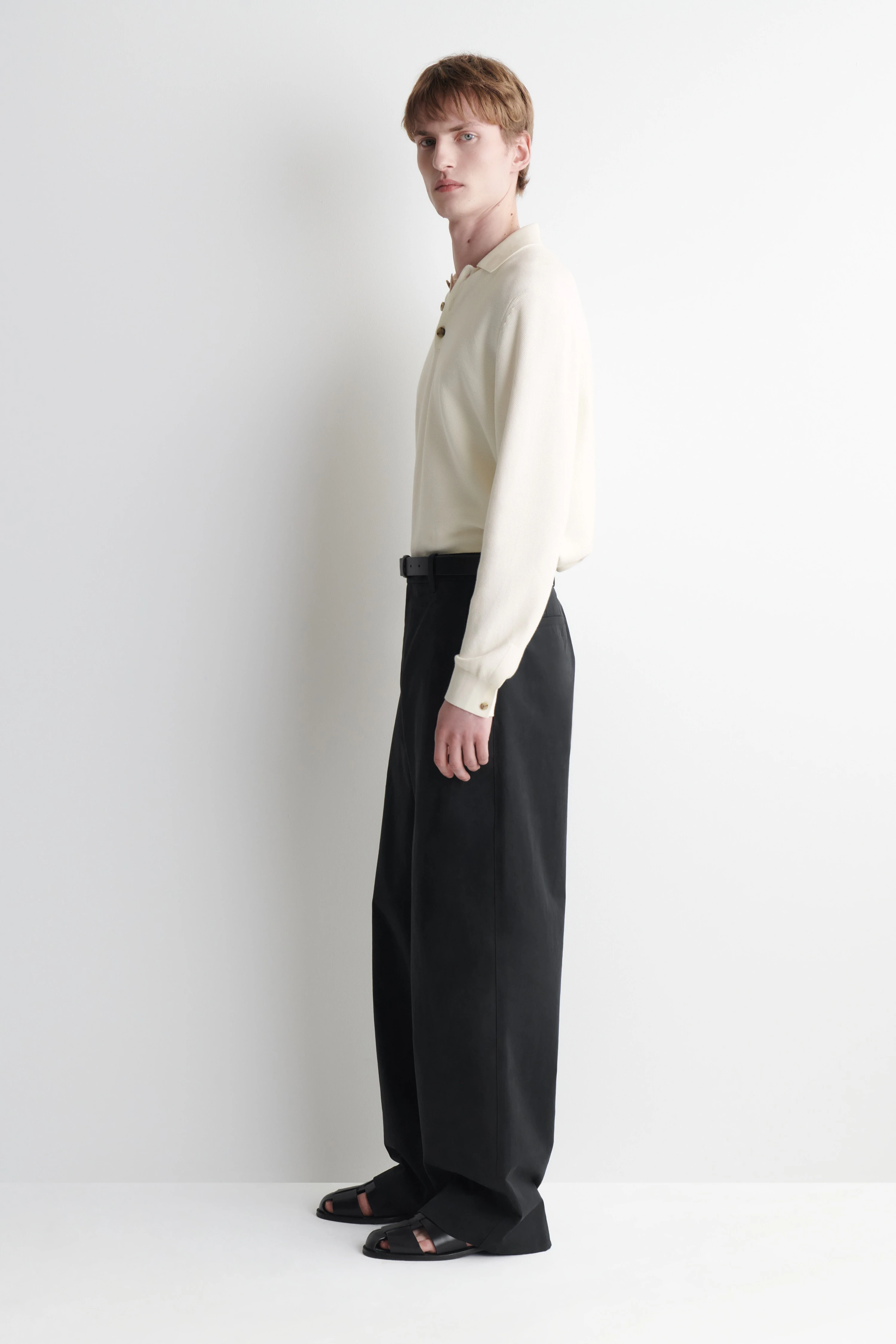 PLEATED COTTON RELAXED-FIT WIDE-LEG TROUSERS - 3