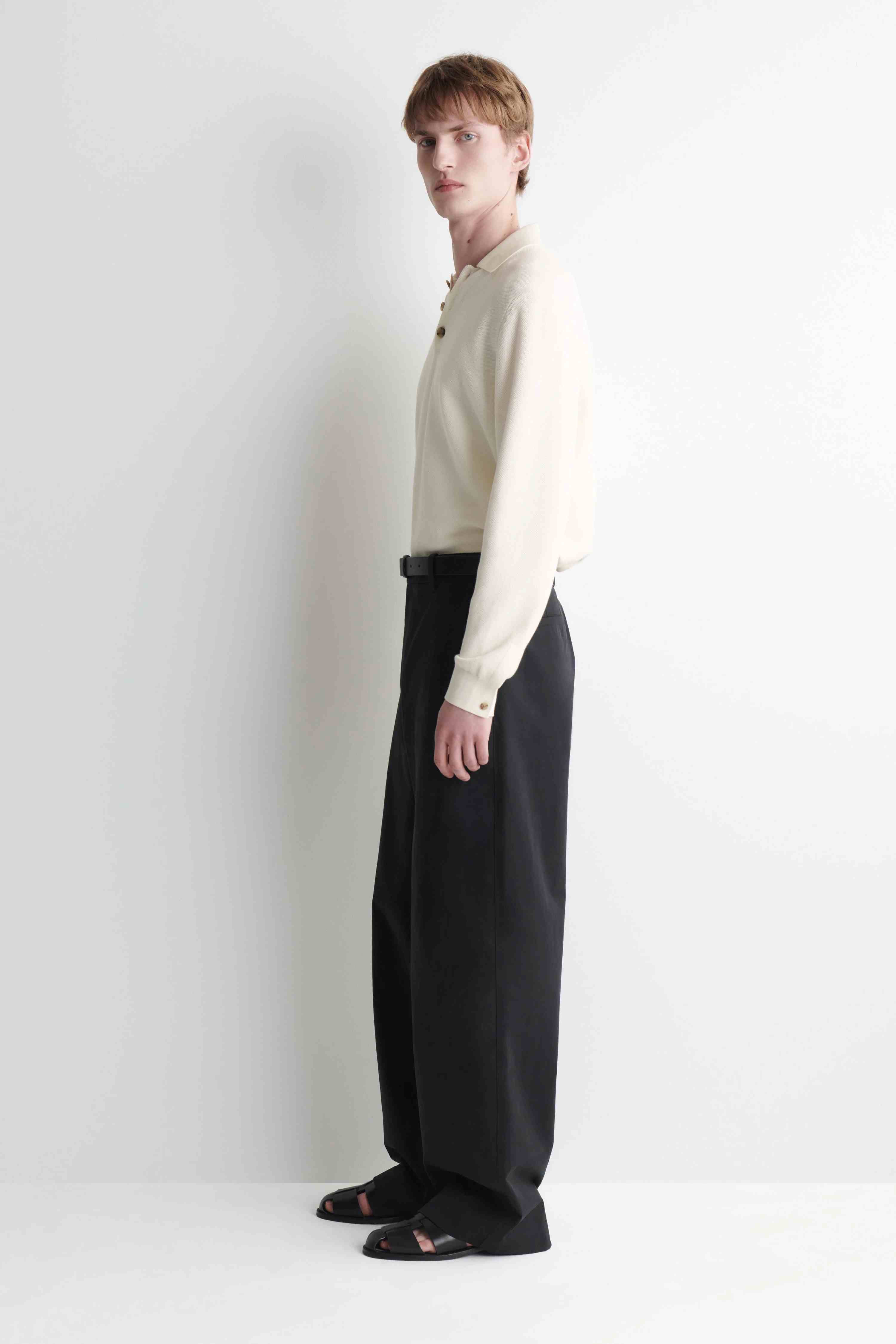 PLEATED COTTON RELAXED-FIT WIDE-LEG TROUSERS - 3