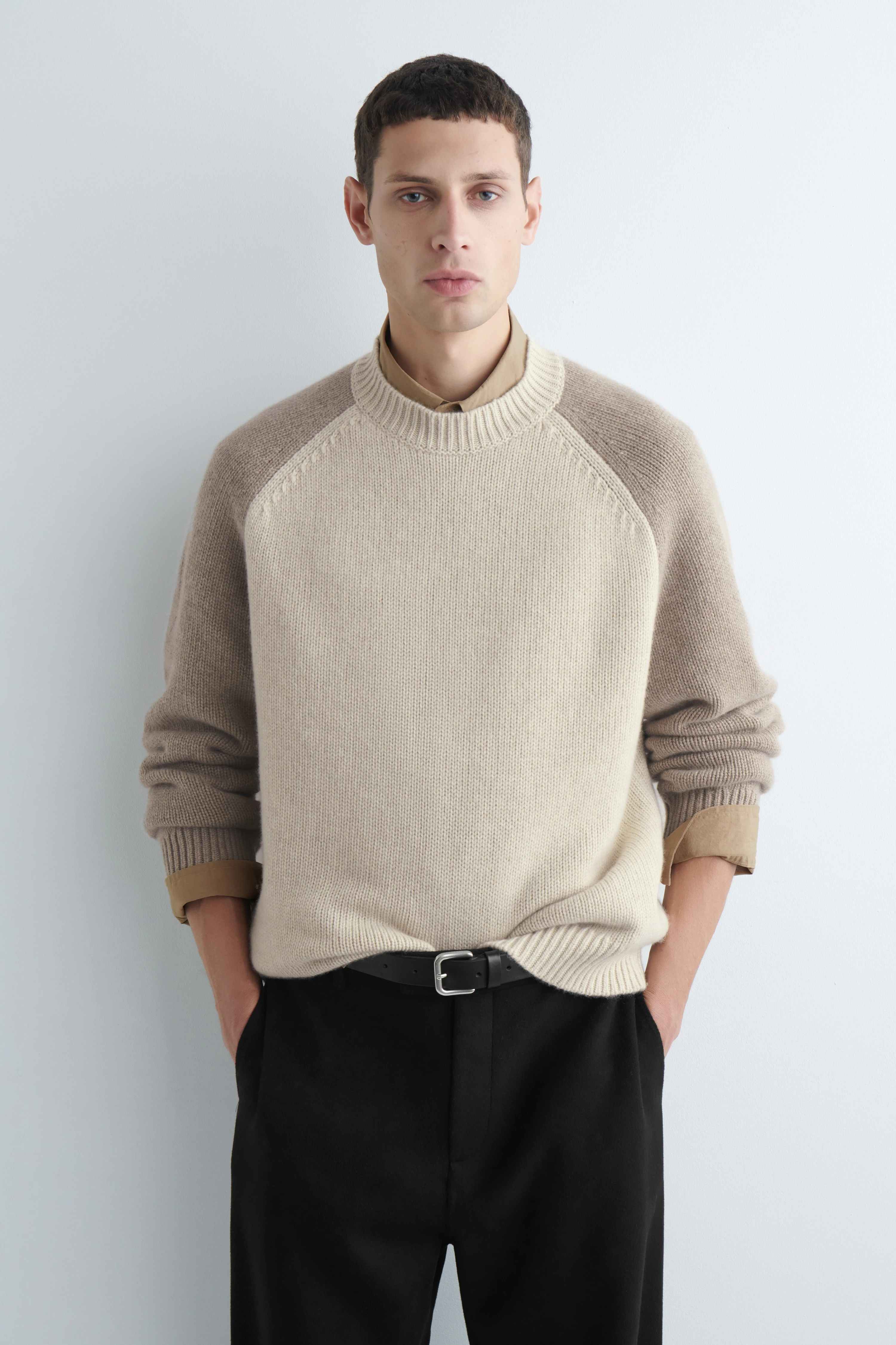 COLOUR-BLOCK PURE CASHMERE JUMPER