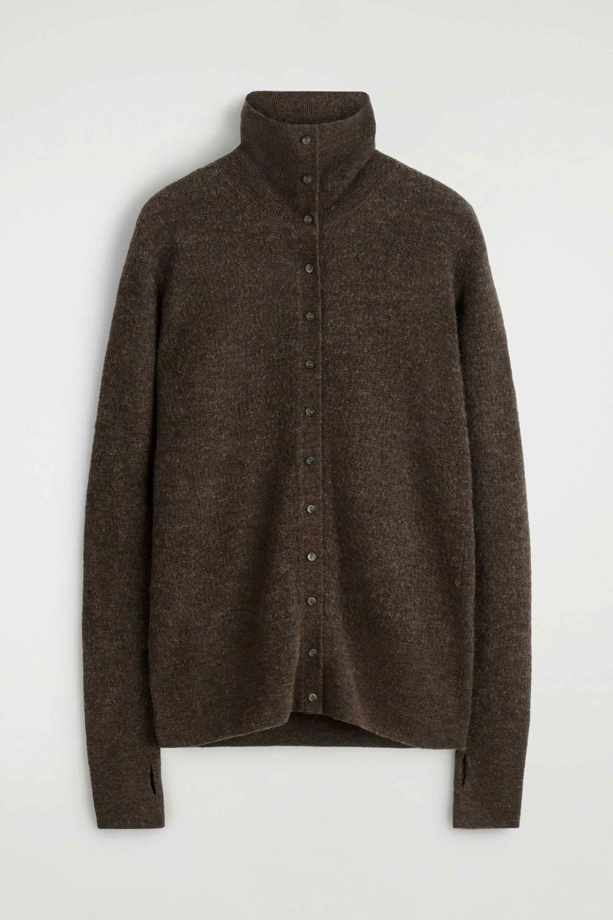 ALPACA MERINO WOOL HIGH-NECK CARDIGAN - 1