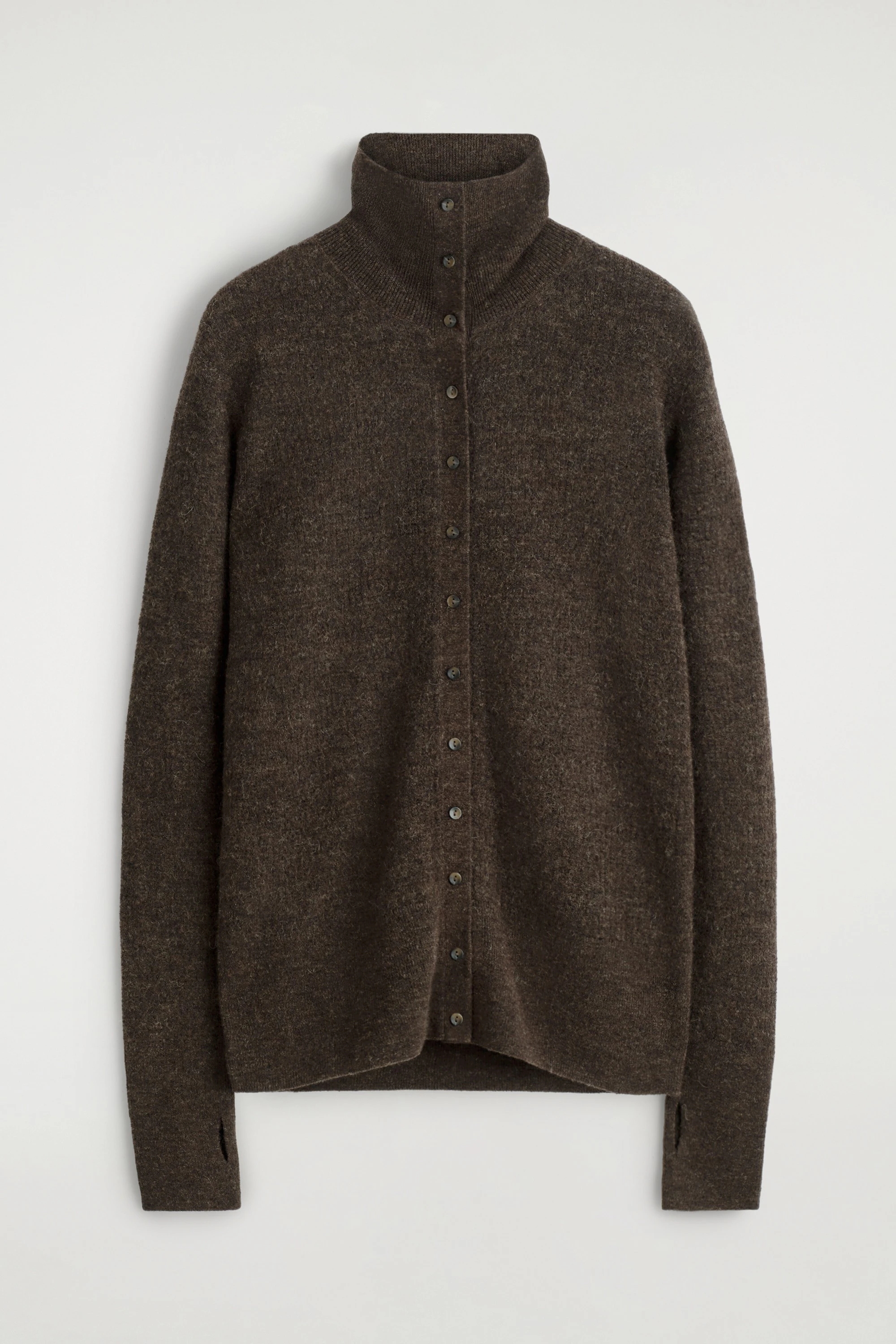 ALPACA MERINO WOOL HIGH-NECK CARDIGAN - 1