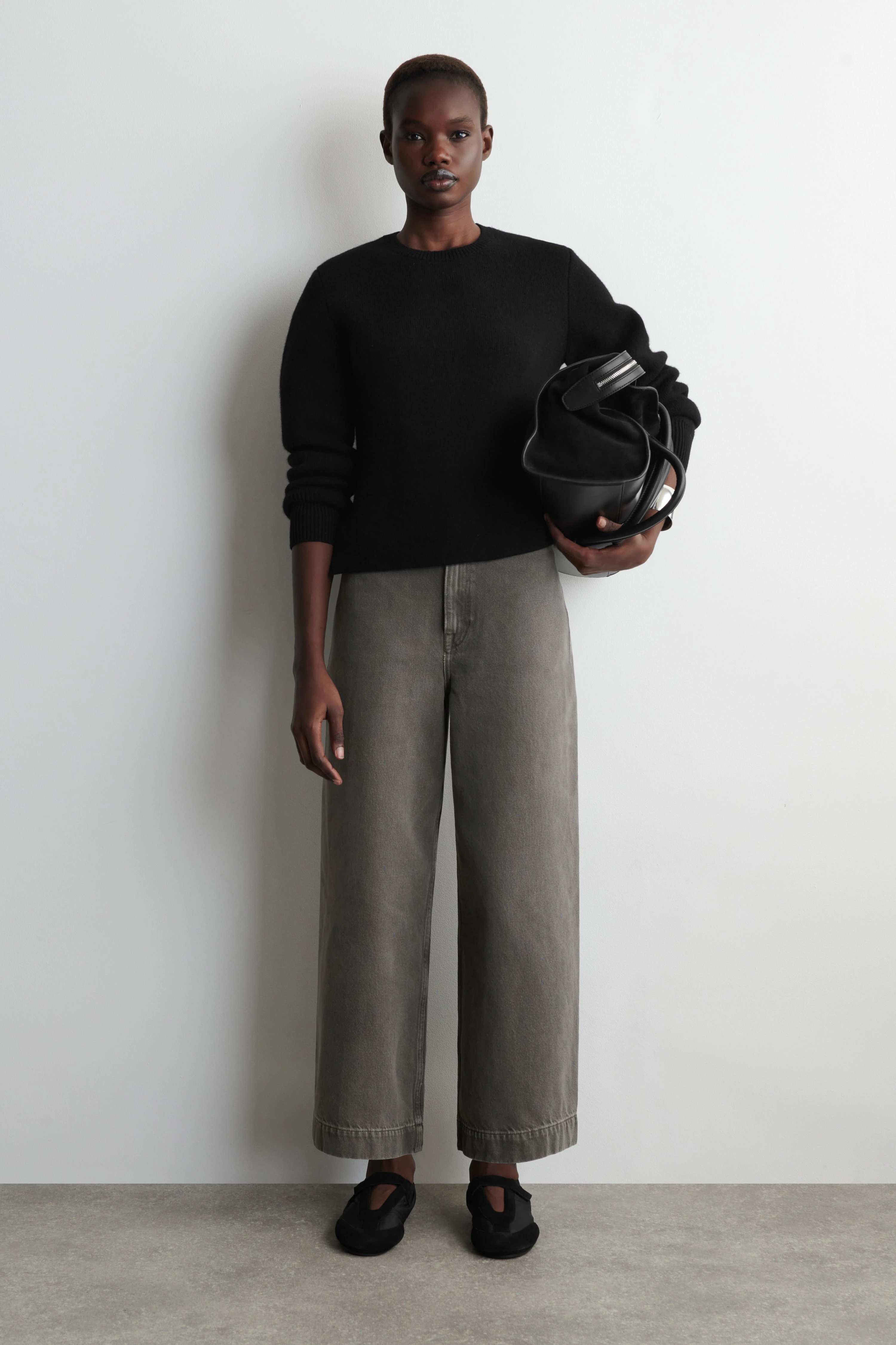 CROPPED WIDE-LEG DENIM TROUSERS - 1