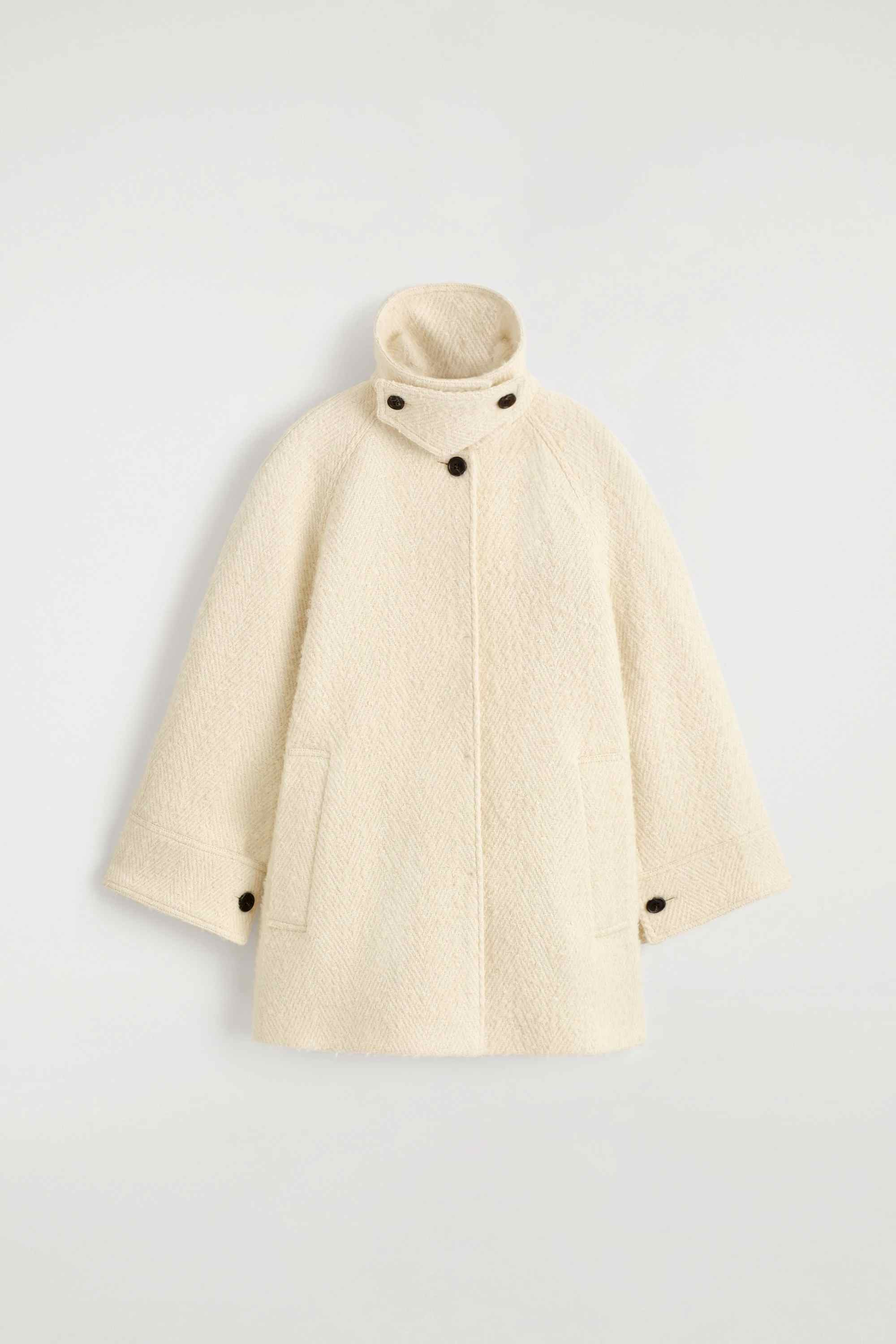 FUNNEL-NECK WOOL-HERRINGBONE SHORT COAT - 6