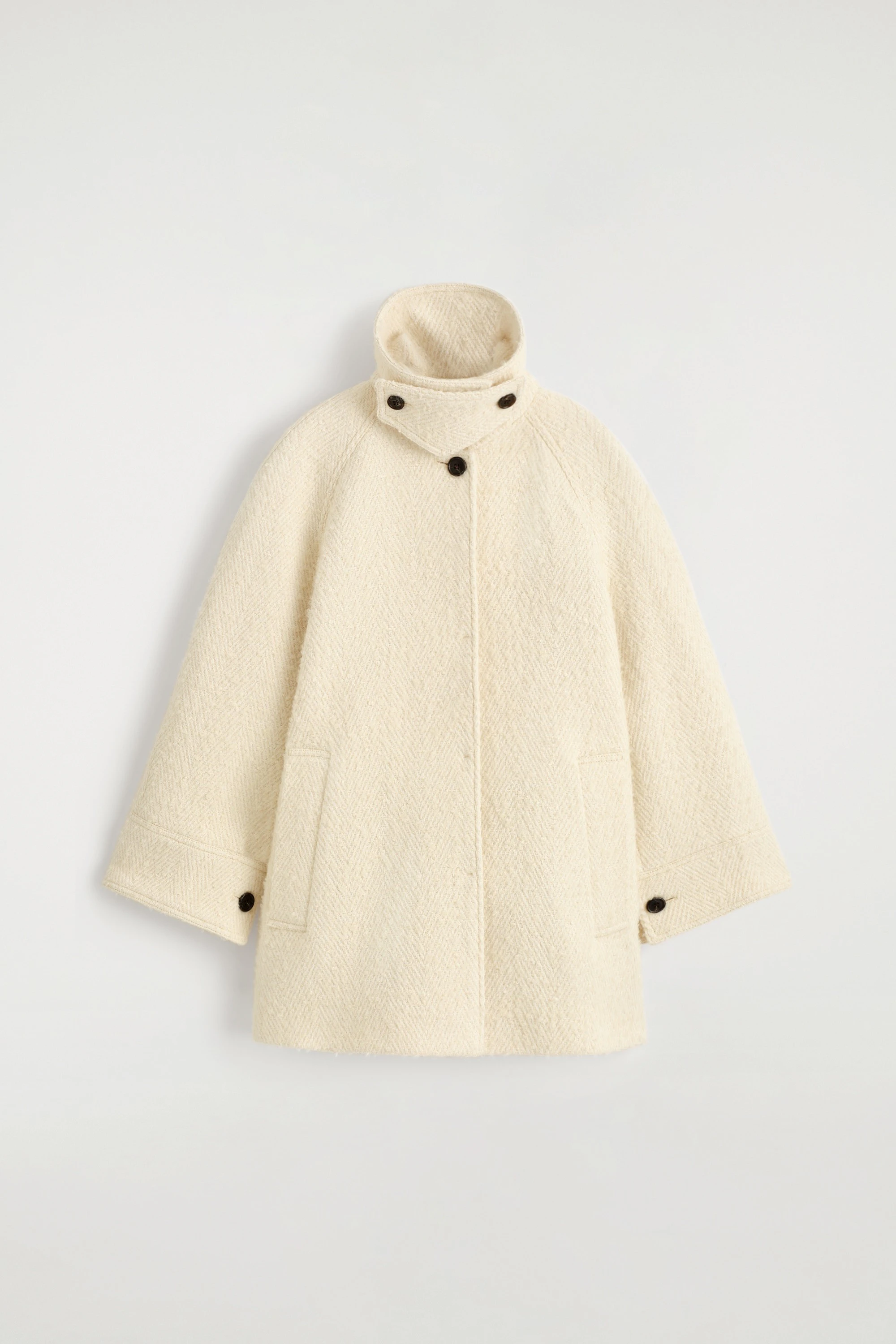 FUNNEL-NECK WOOL-HERRINGBONE SHORT COAT - 6