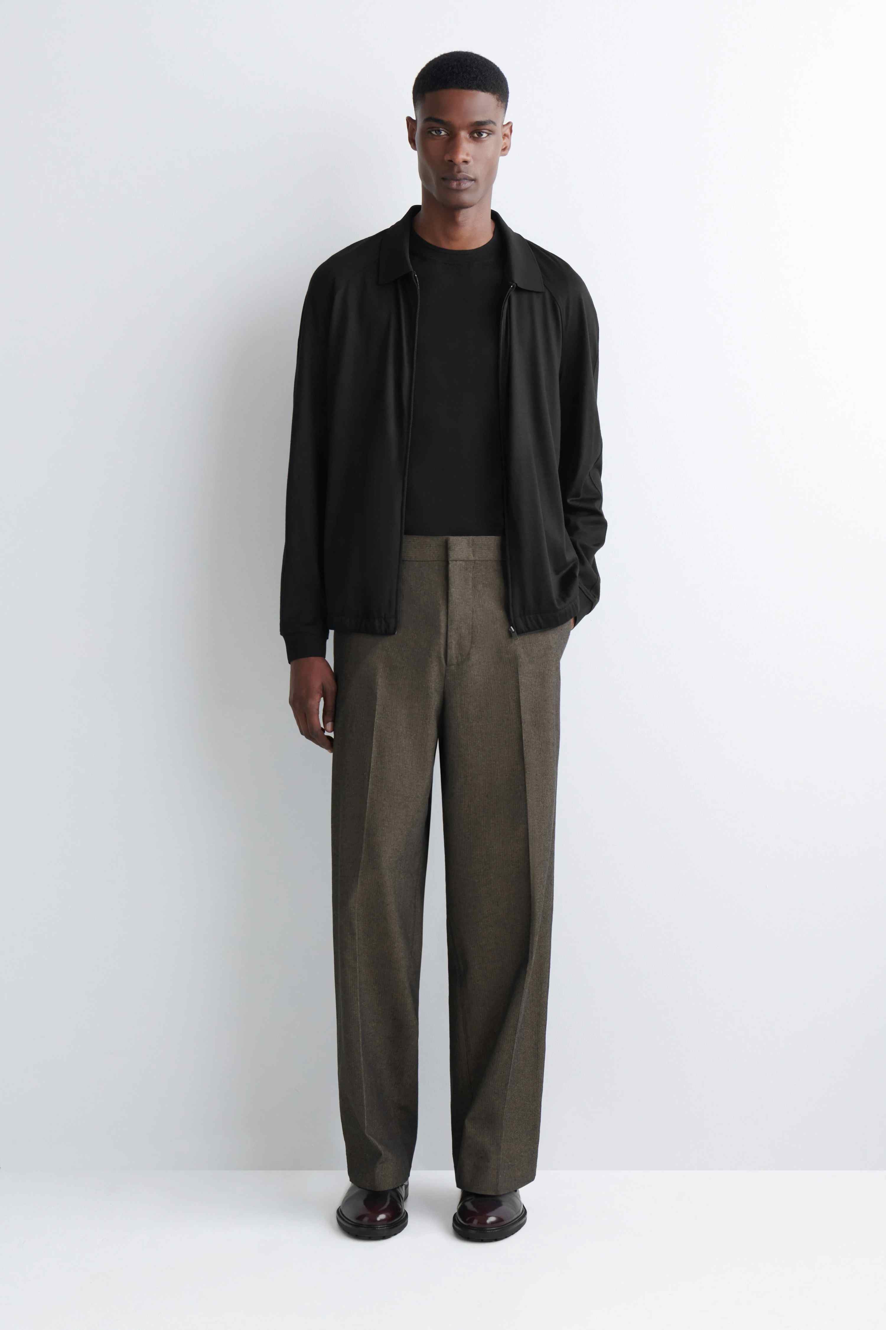 HERRINGBONE RELAXED-FIT WIDE-LEG TROUSERS - 1