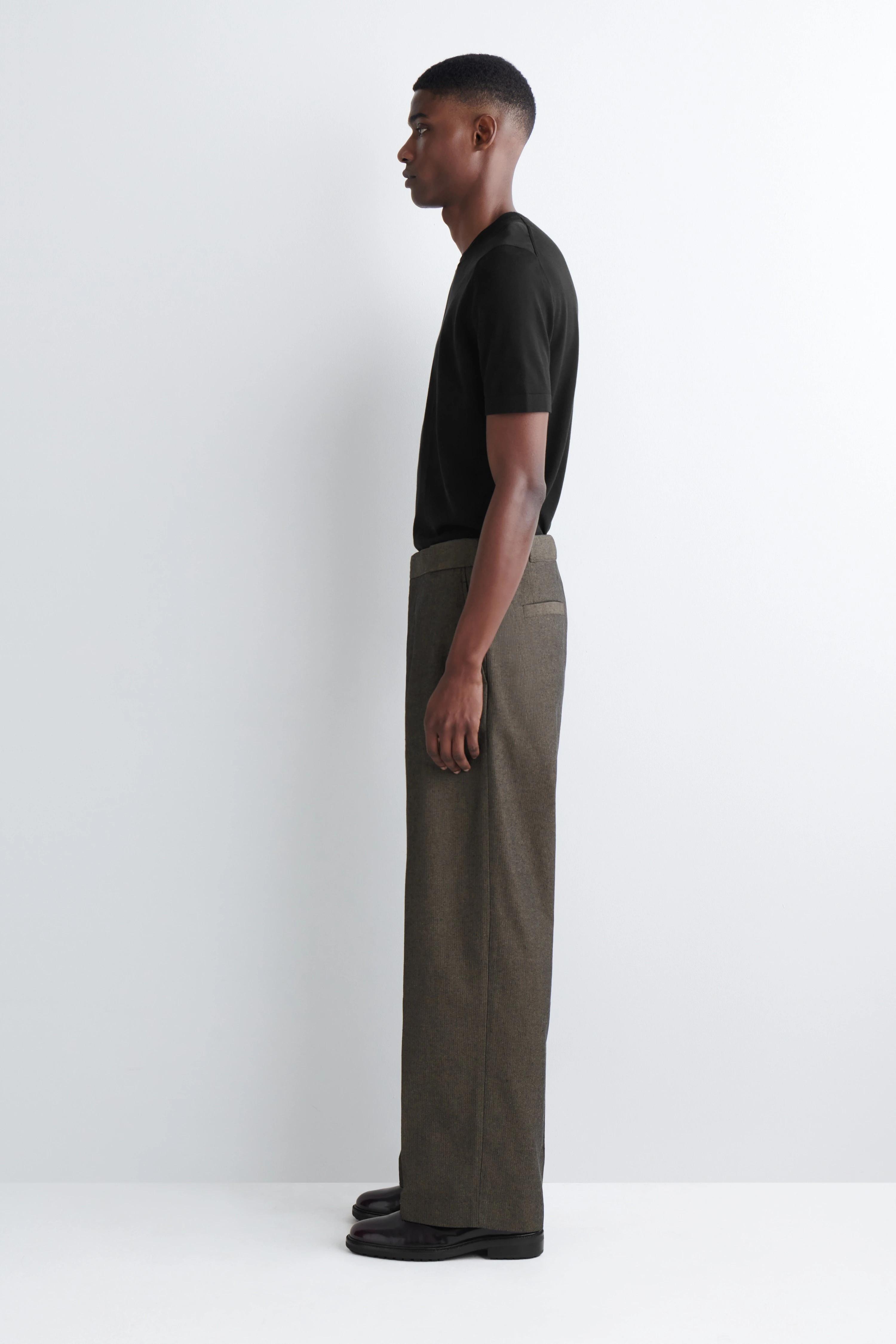 HERRINGBONE RELAXED-FIT WIDE-LEG TROUSERS - 4