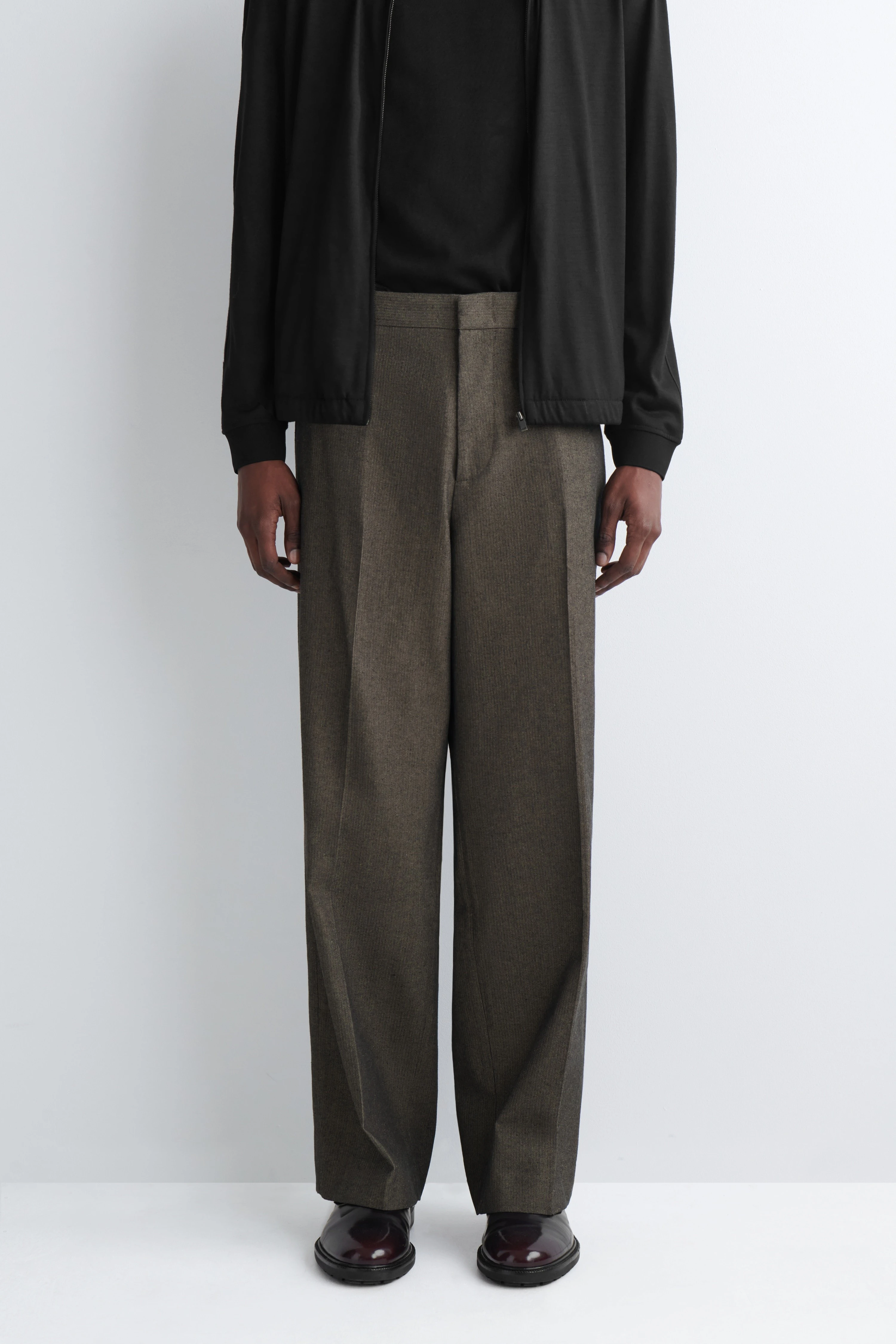 HERRINGBONE RELAXED-FIT WIDE-LEG TROUSERS - 5