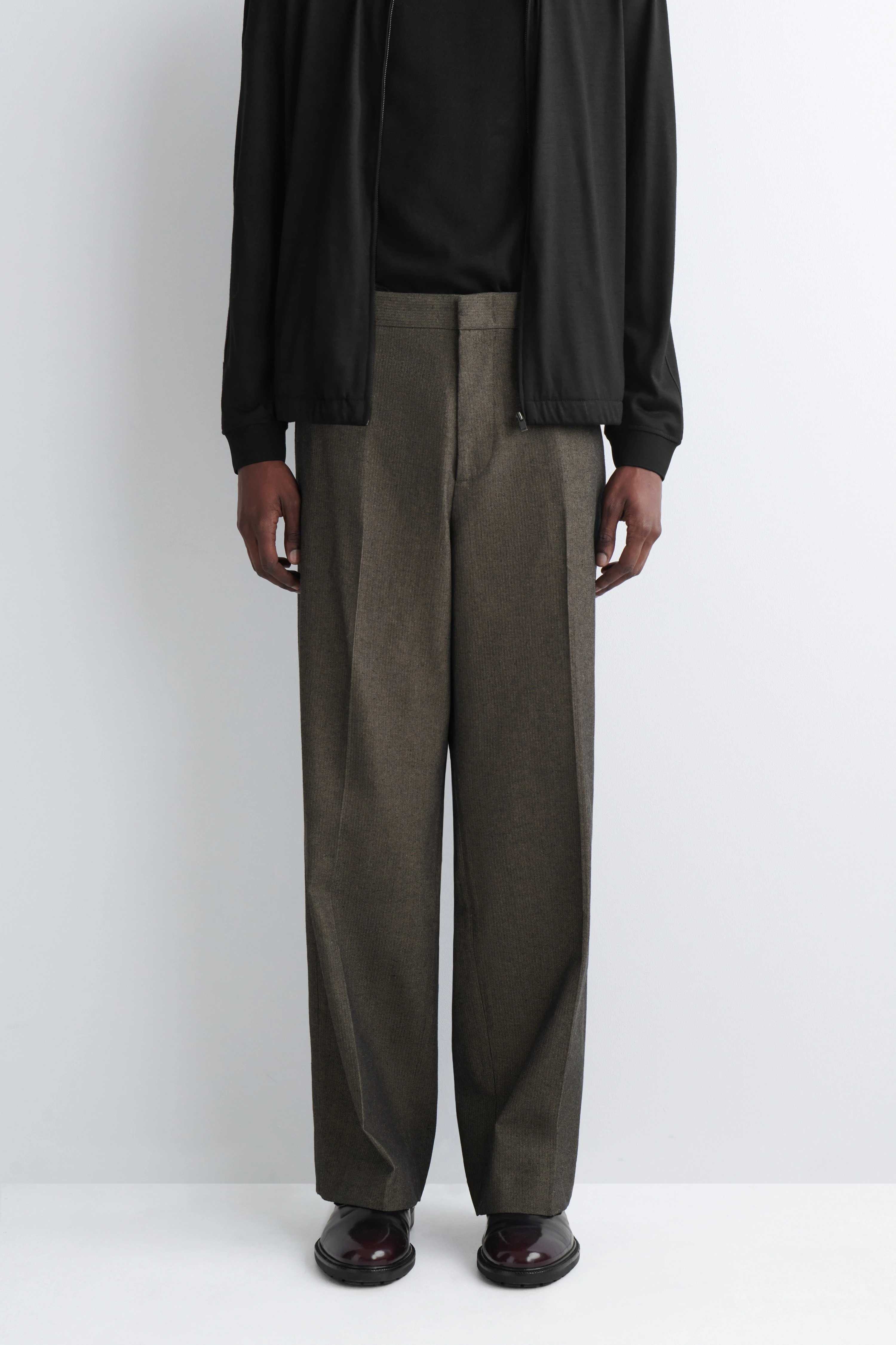 HERRINGBONE RELAXED-FIT WIDE-LEG TROUSERS - 5