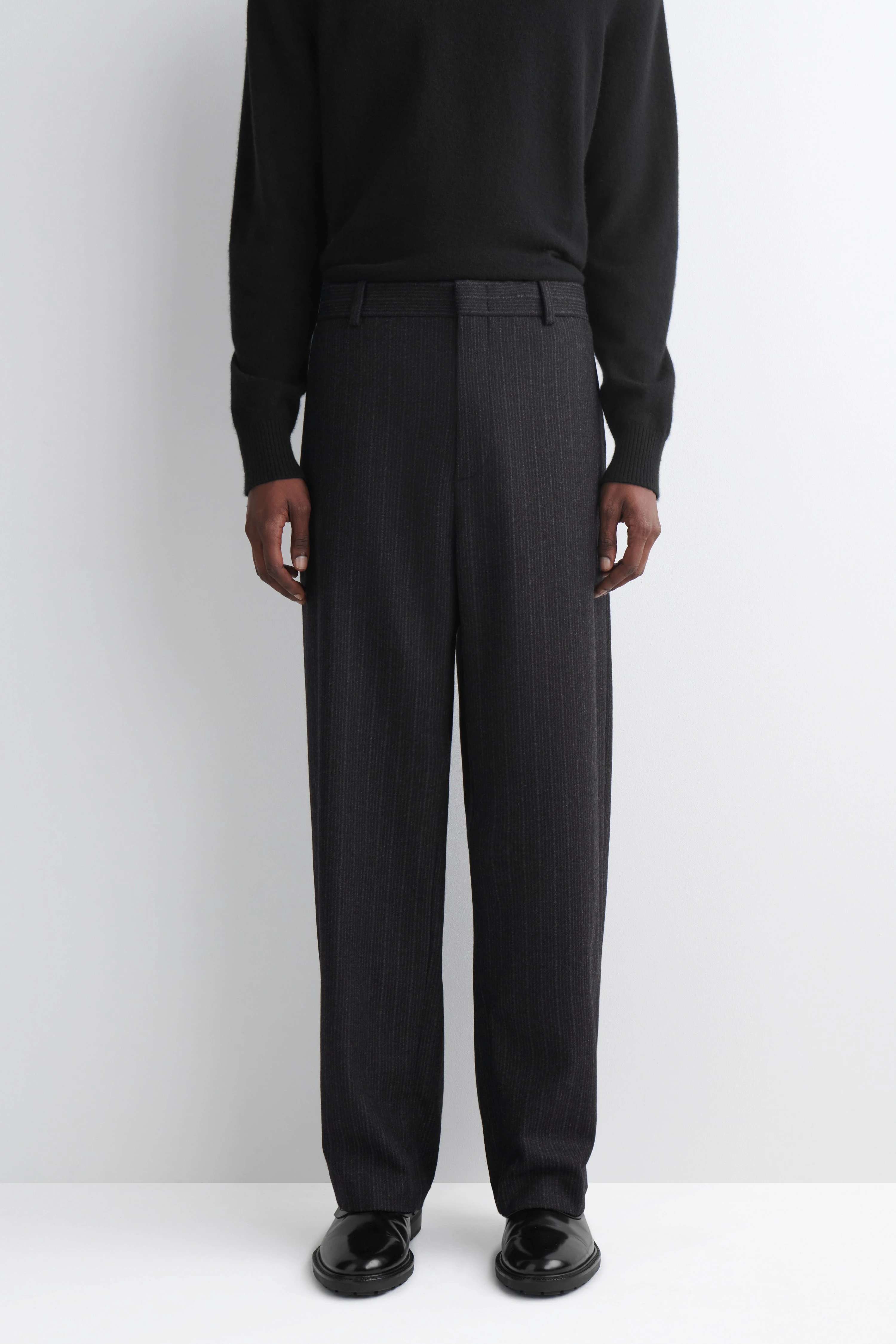 PINSTRIPED WOOL RELAXED-FIT TAPERED TROUSERS - 3
