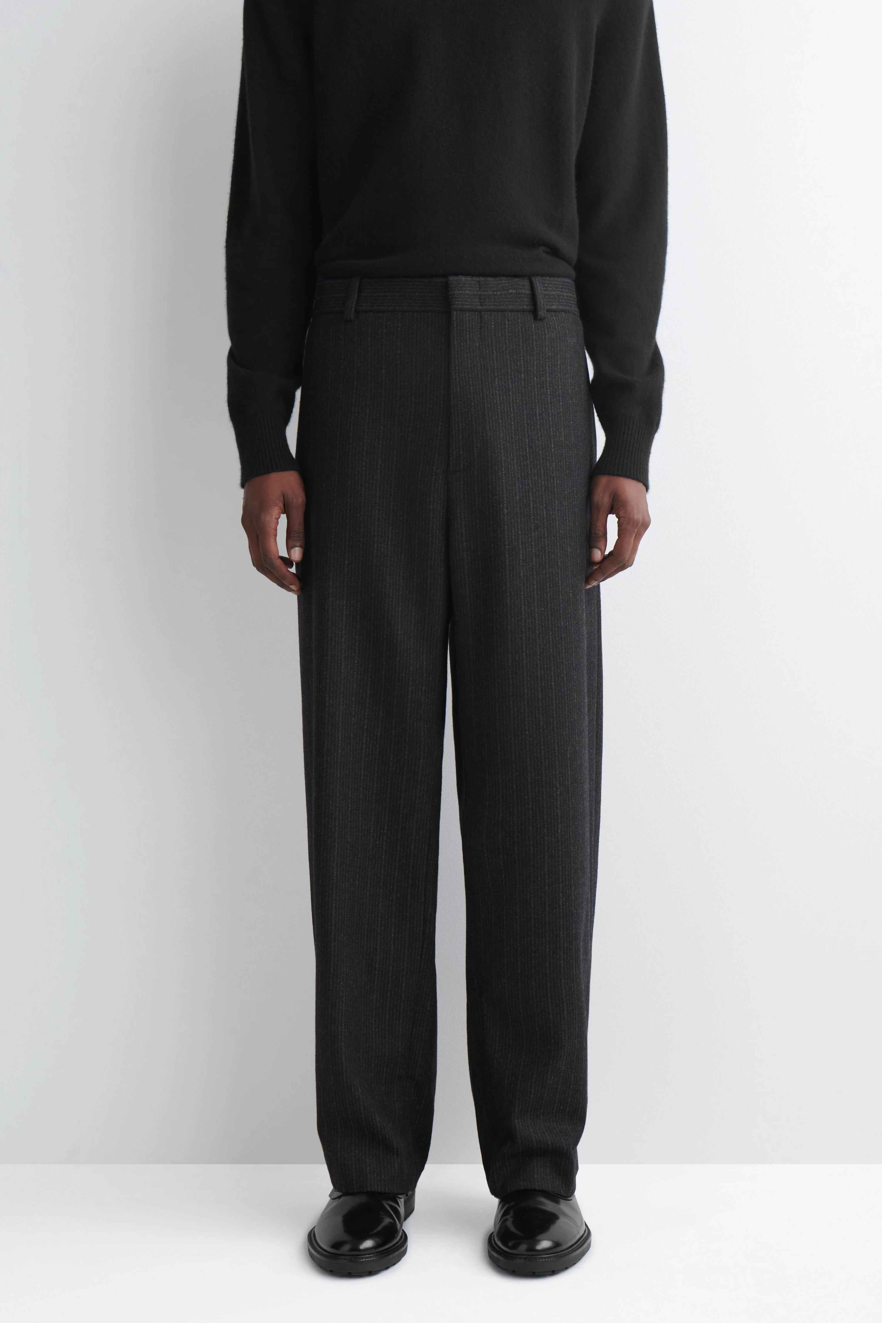PINSTRIPED WOOL RELAXED-FIT TAPERED TROUSERS - 3