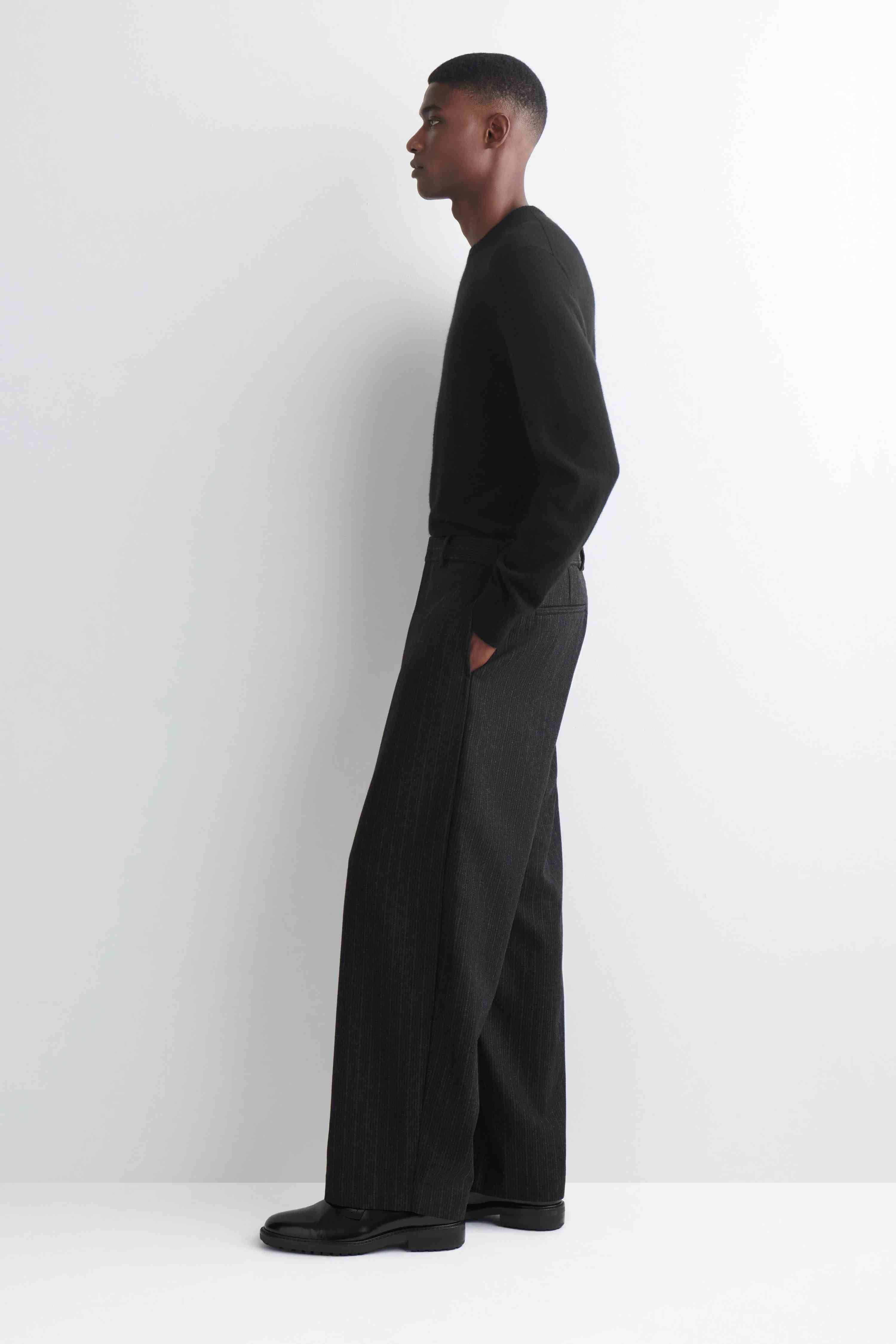 PINSTRIPED WOOL RELAXED-FIT TAPERED TROUSERS - 4
