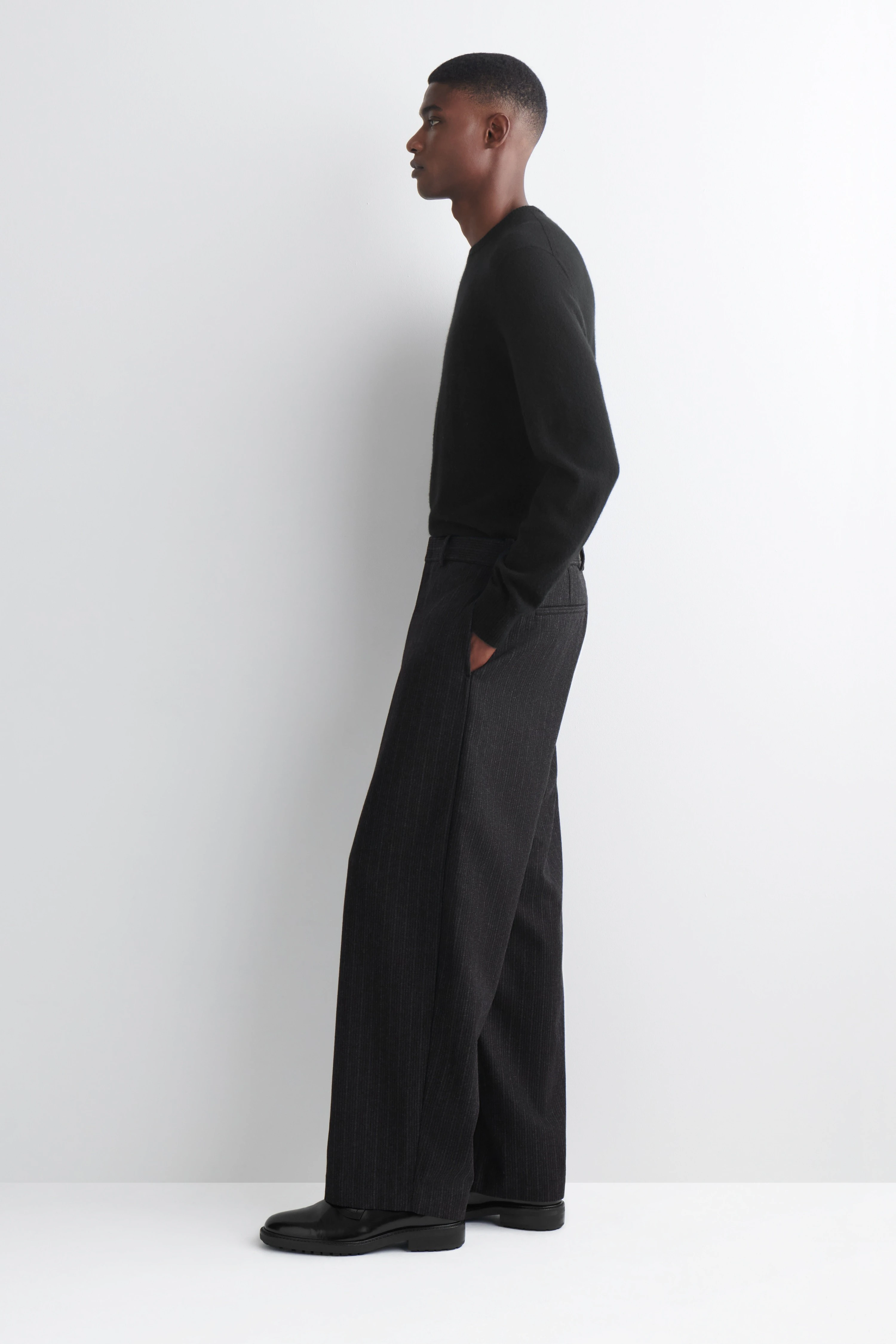 PINSTRIPED WOOL RELAXED-FIT TAPERED TROUSERS - 4
