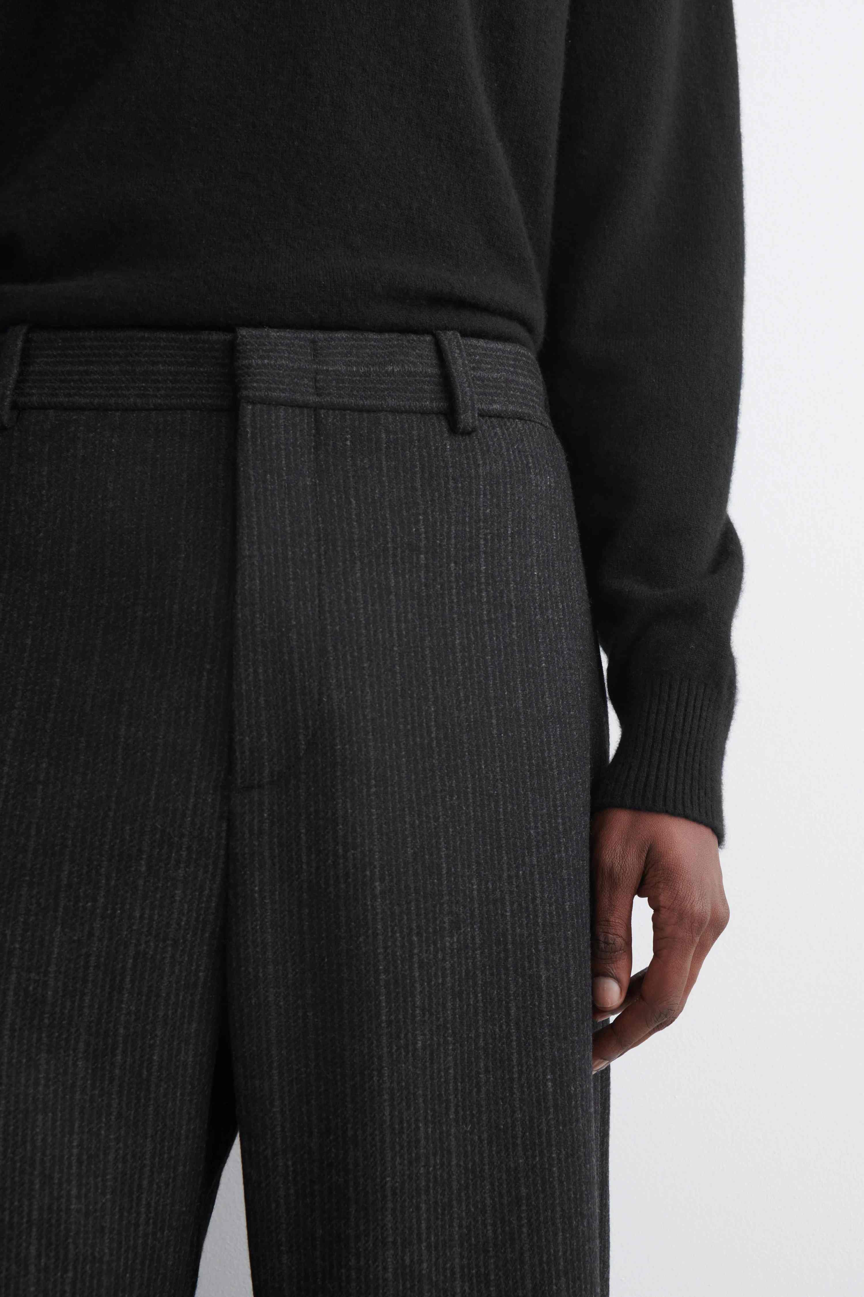 PINSTRIPED WOOL RELAXED-FIT TAPERED TROUSERS - 5