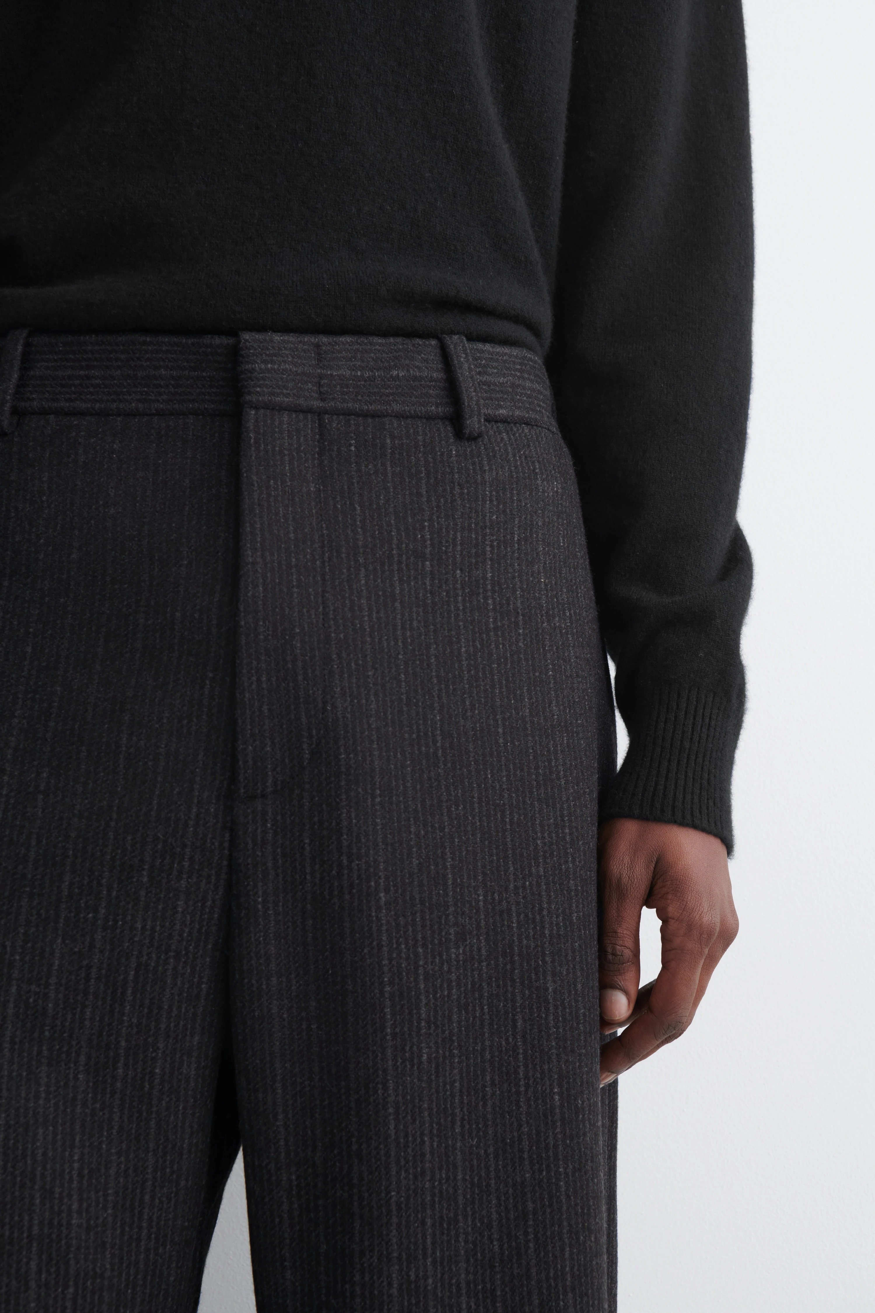 PINSTRIPED WOOL RELAXED-FIT TAPERED TROUSERS - 5