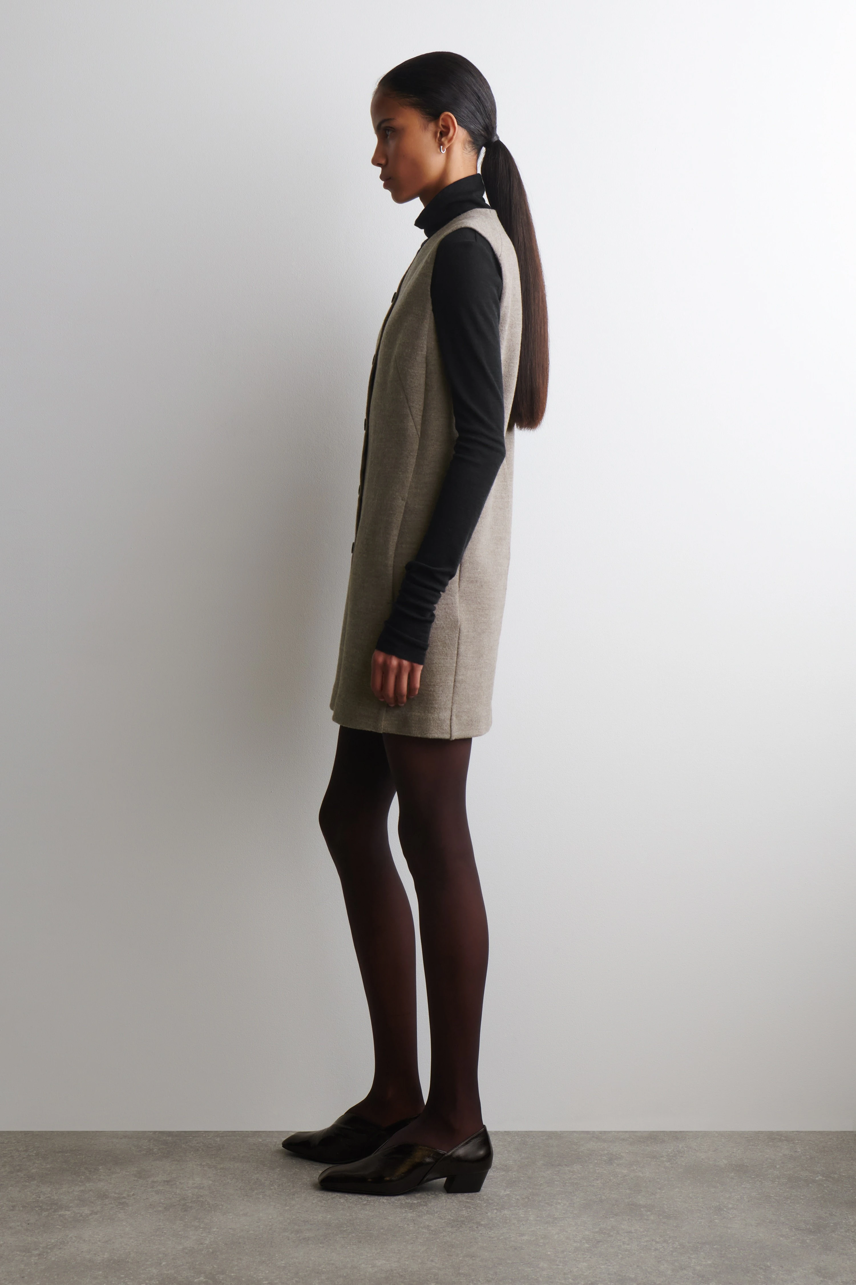 MERINO WOOL BUTTONED SHIFT MINI DRESS - 3