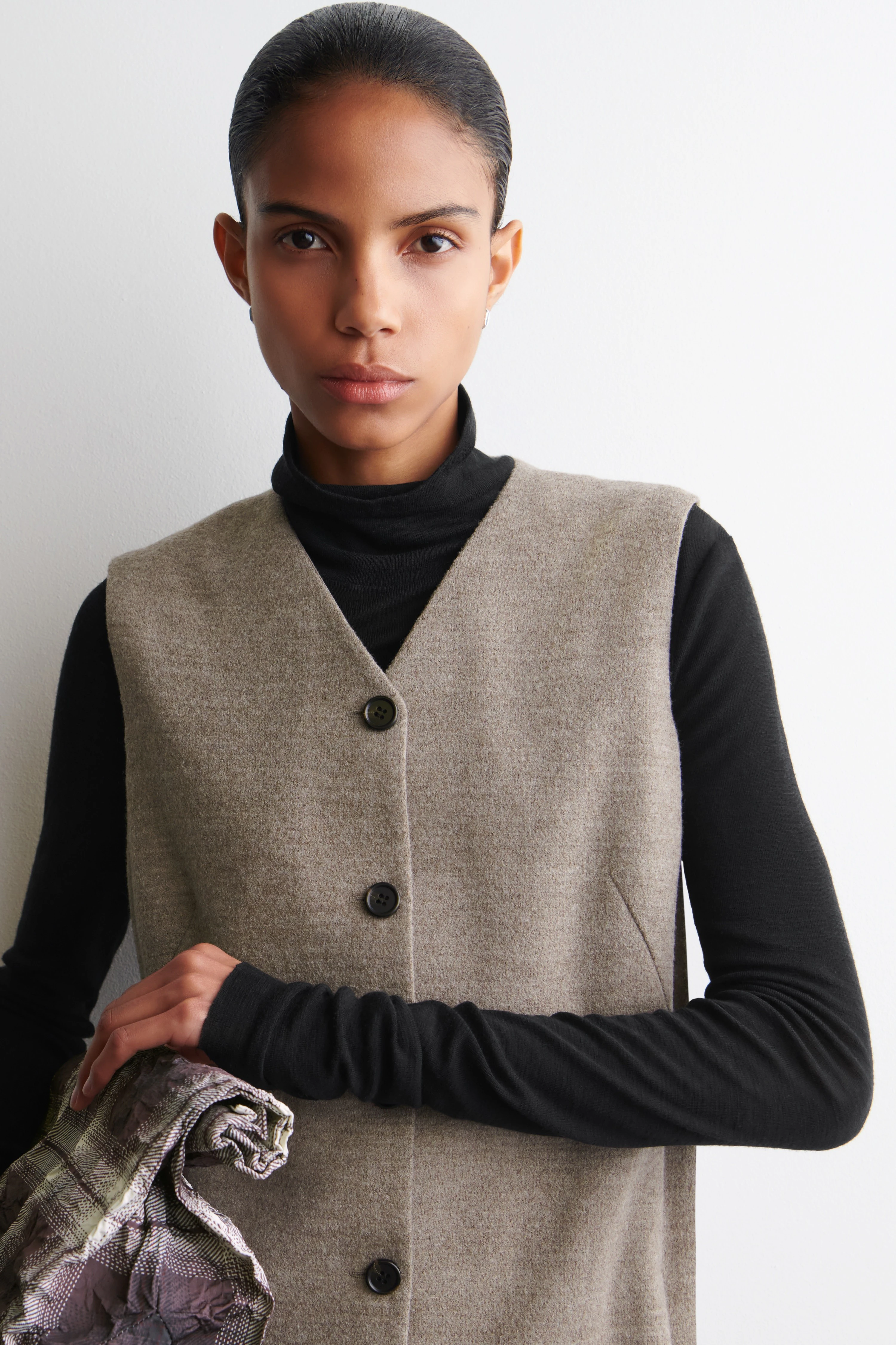 MERINO WOOL BUTTONED SHIFT MINI DRESS - 4