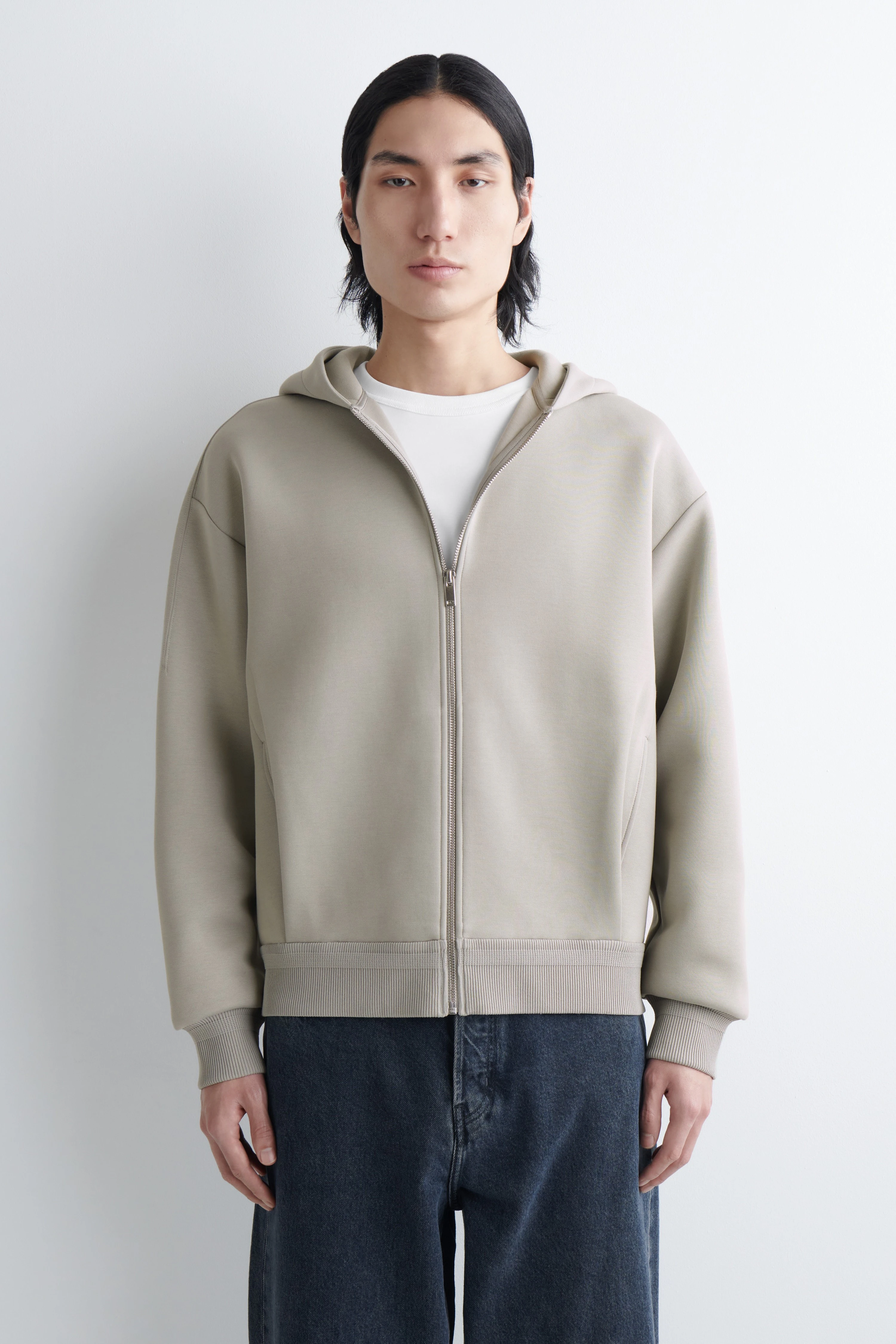 COTTON-PIQUÉ ZIP-UP HOODIE - 1