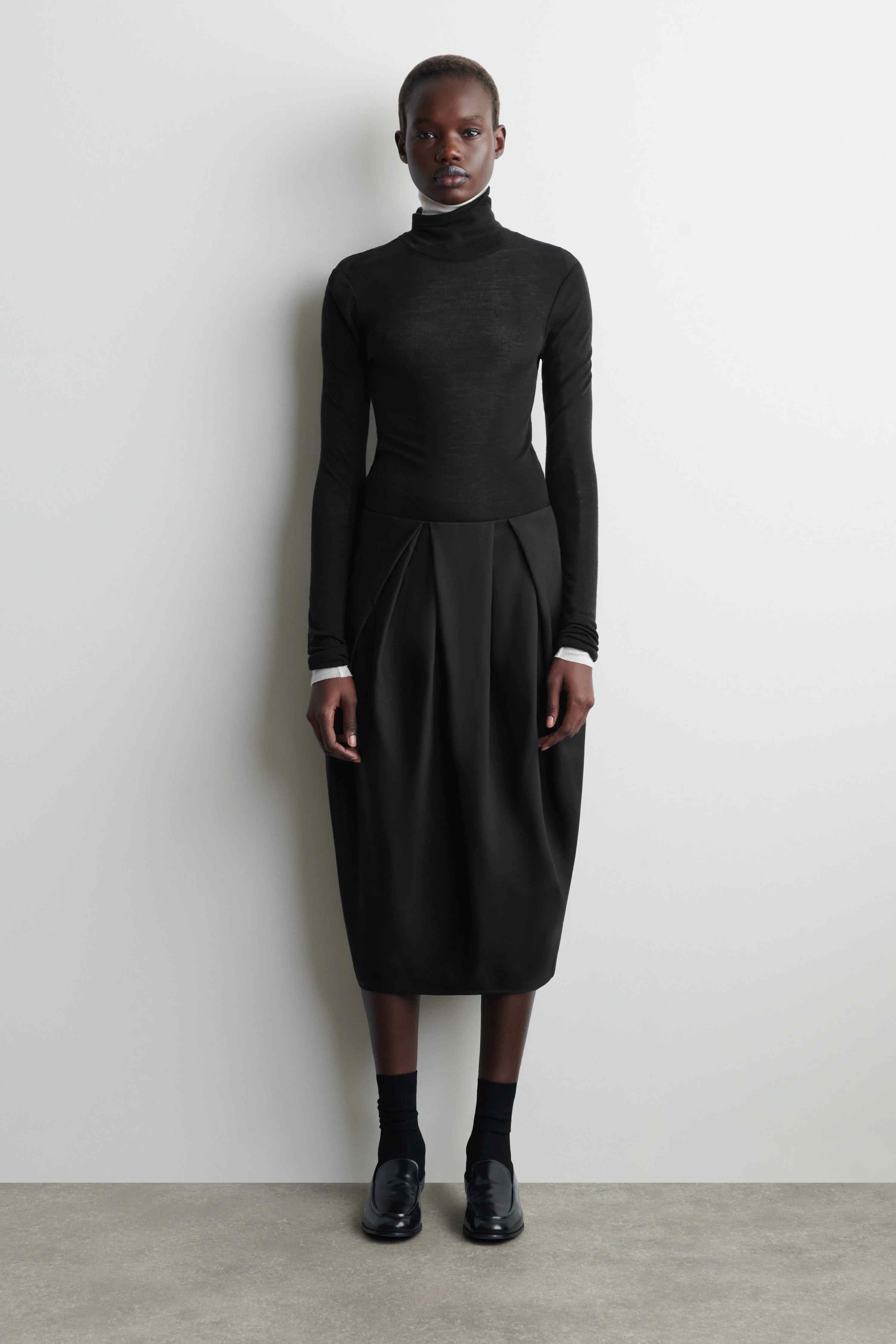 PLEATED WOOL MIDI TULIP SKIRT - 1