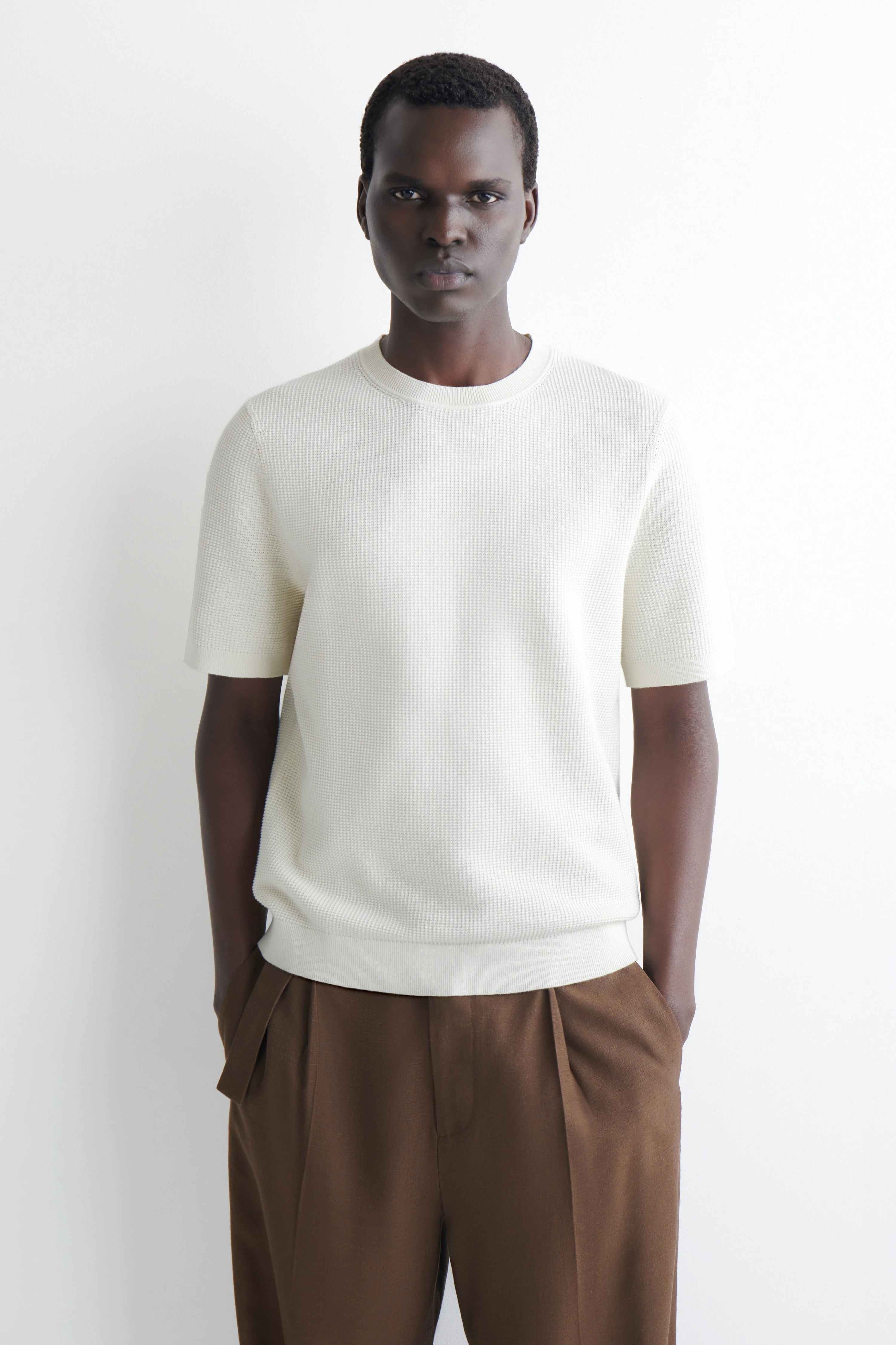 WAFFLE-KNIT COTTON T-SHIRT - 1