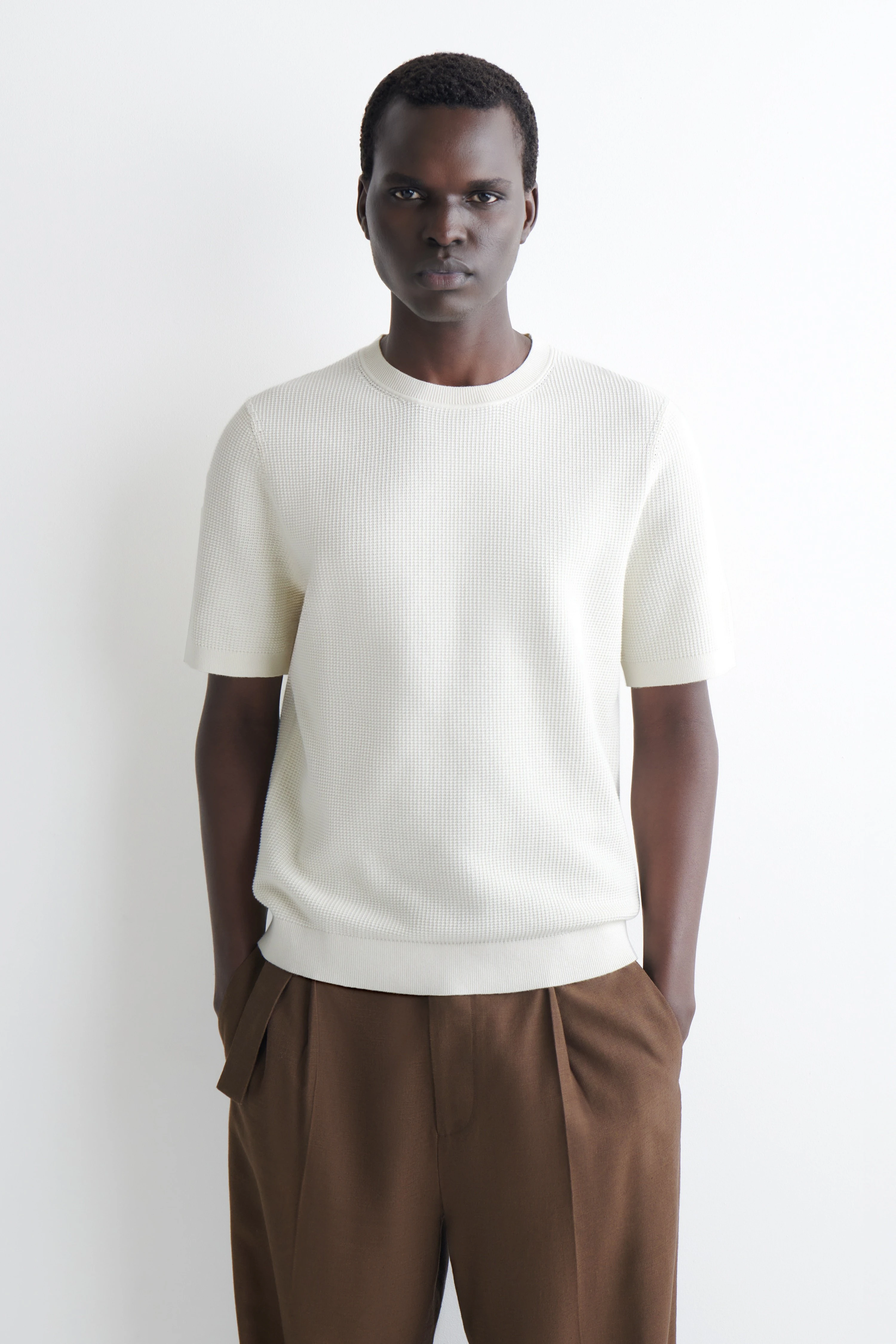 WAFFLE-KNIT COTTON T-SHIRT - 1