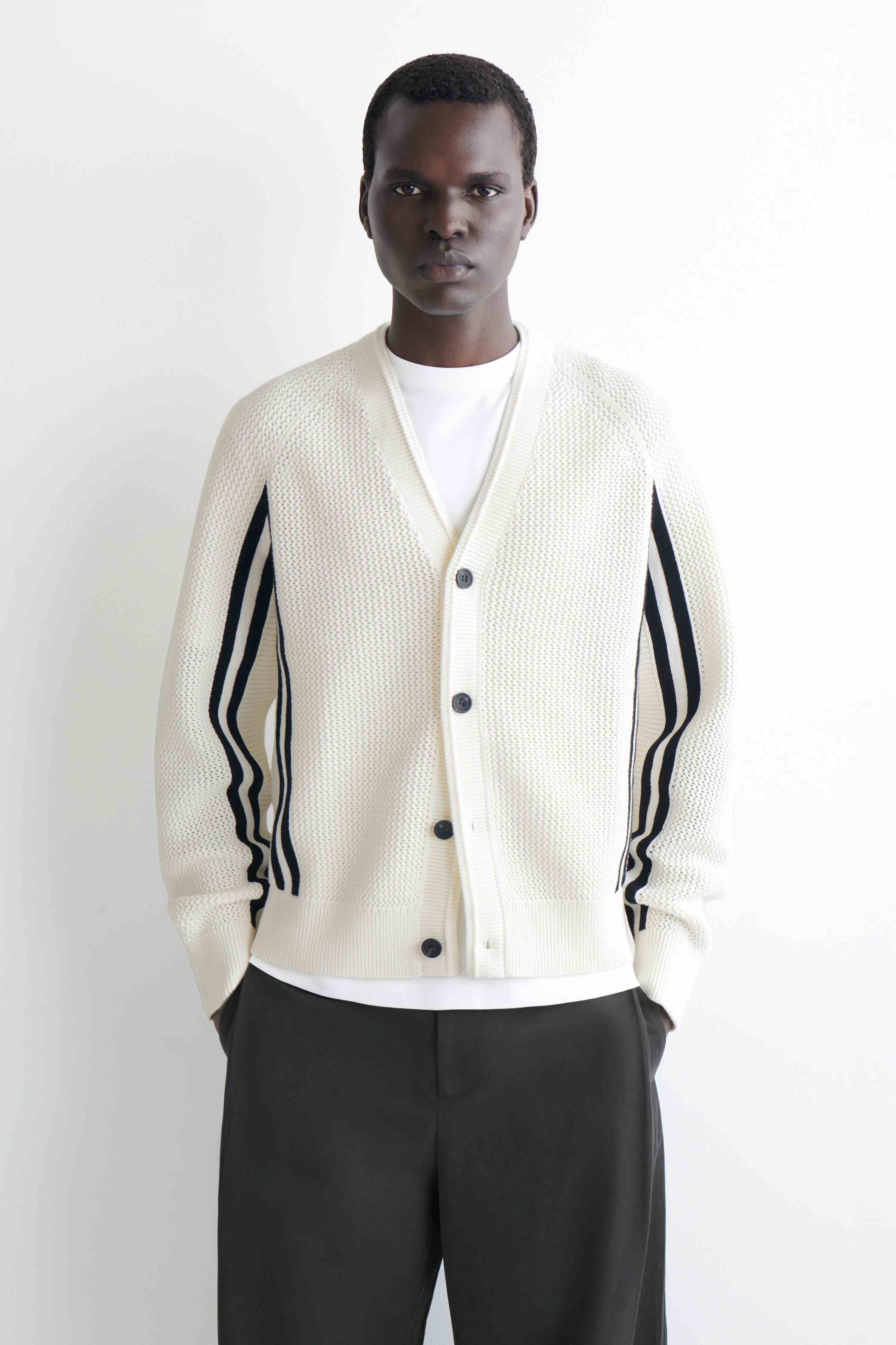STRIPED OPEN-KNIT COTTON CARDIGAN - 1