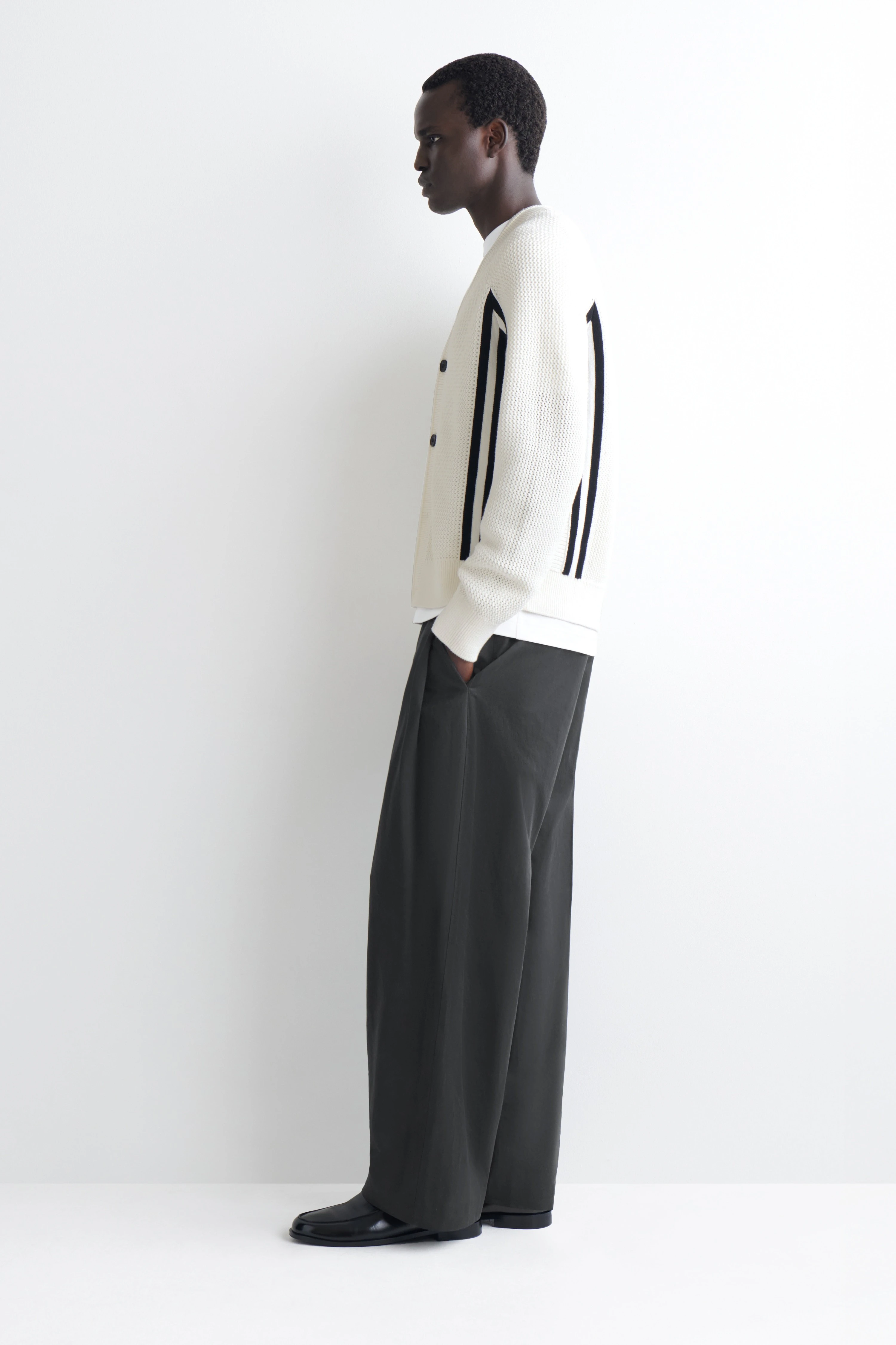STRIPED OPEN-KNIT COTTON CARDIGAN - 4