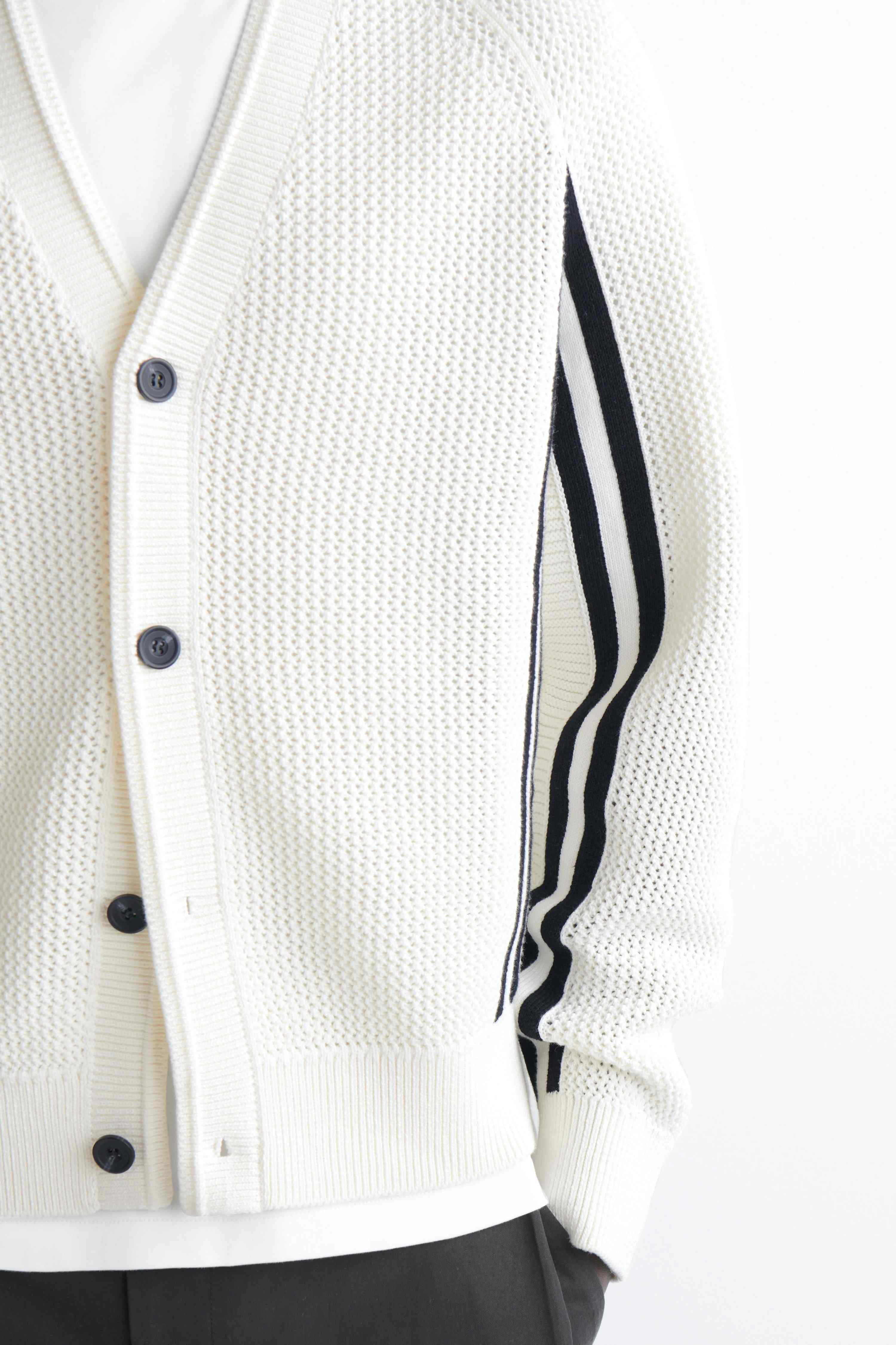 STRIPED OPEN-KNIT COTTON CARDIGAN - 5