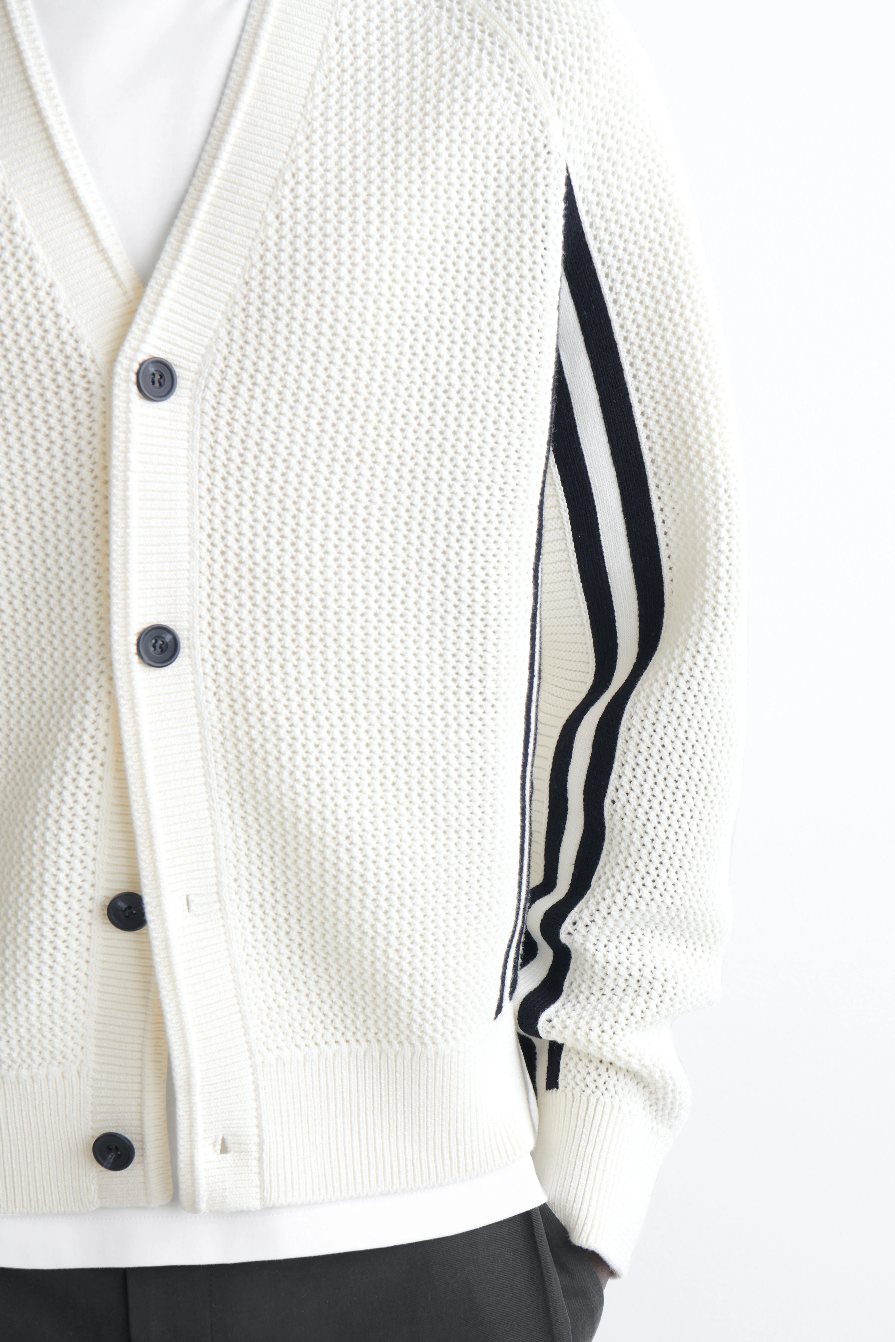 STRIPED OPEN-KNIT COTTON CARDIGAN - 5