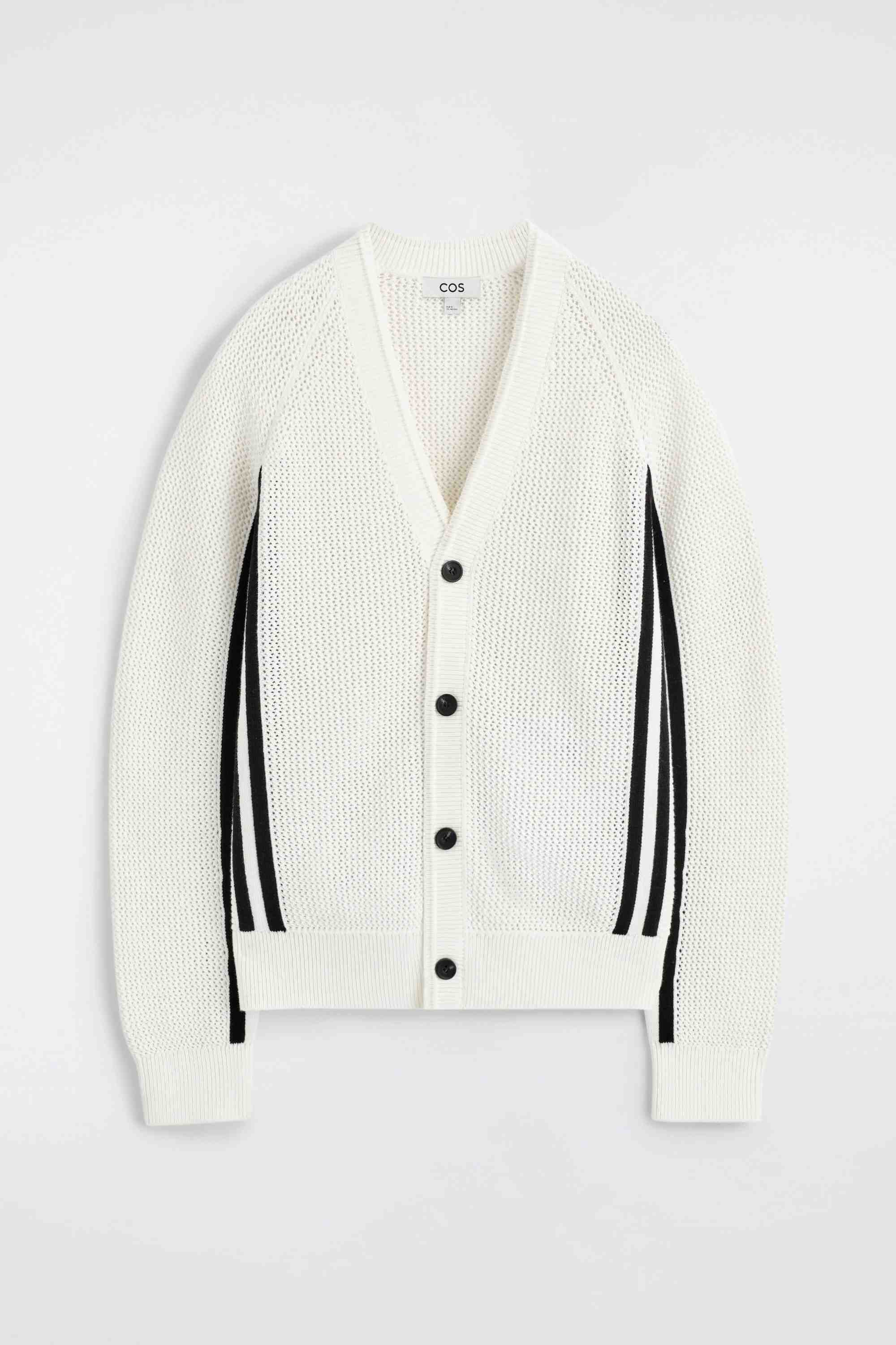 STRIPED OPEN-KNIT COTTON CARDIGAN - 6