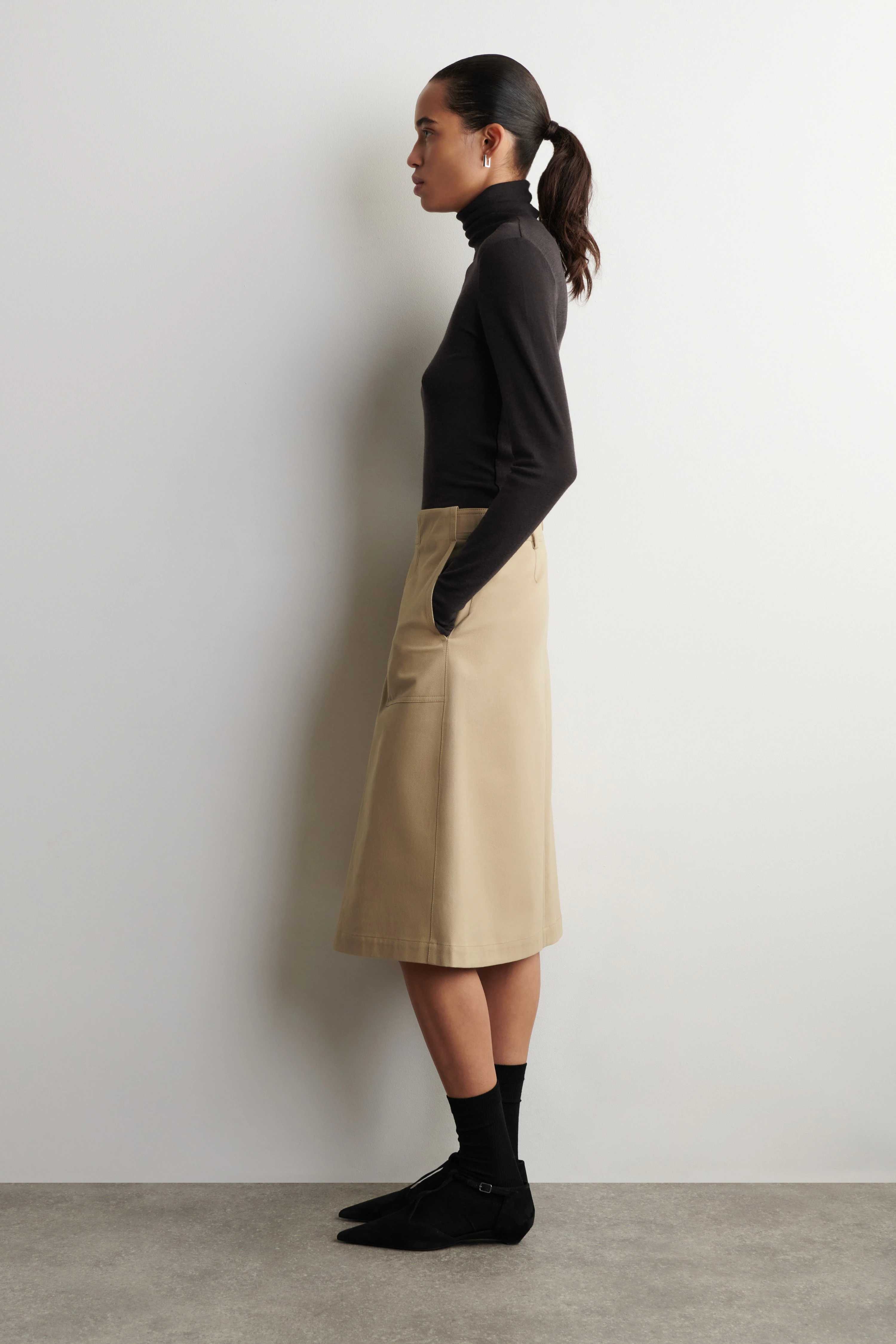 DECONSTRUCTED PLEATED COTTON MIDI SKIRT - 4