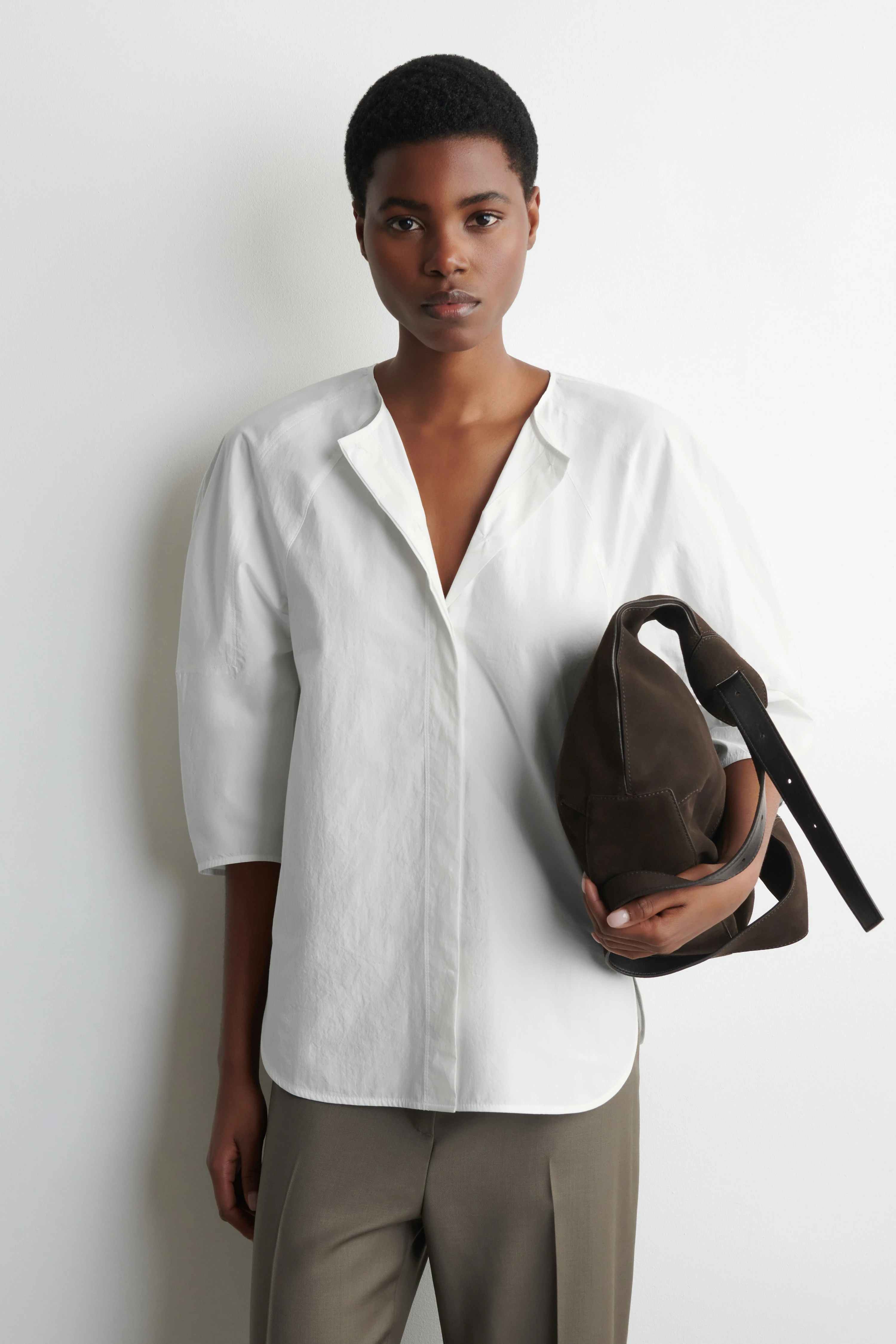 SCULPTURAL PIMA COTTON-POPLIN BLOUSE - 1