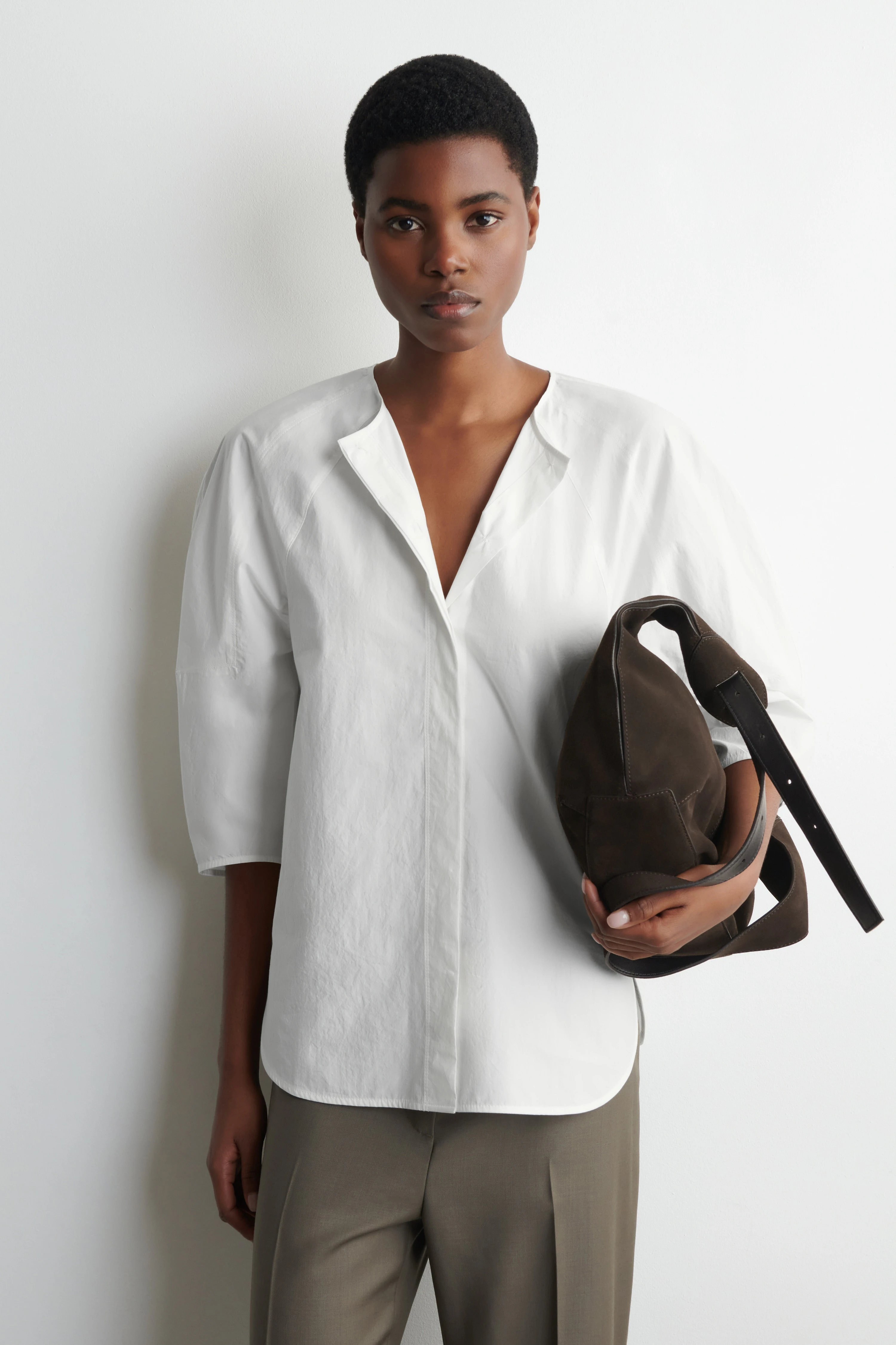SCULPTURAL PIMA COTTON-POPLIN BLOUSE - 1