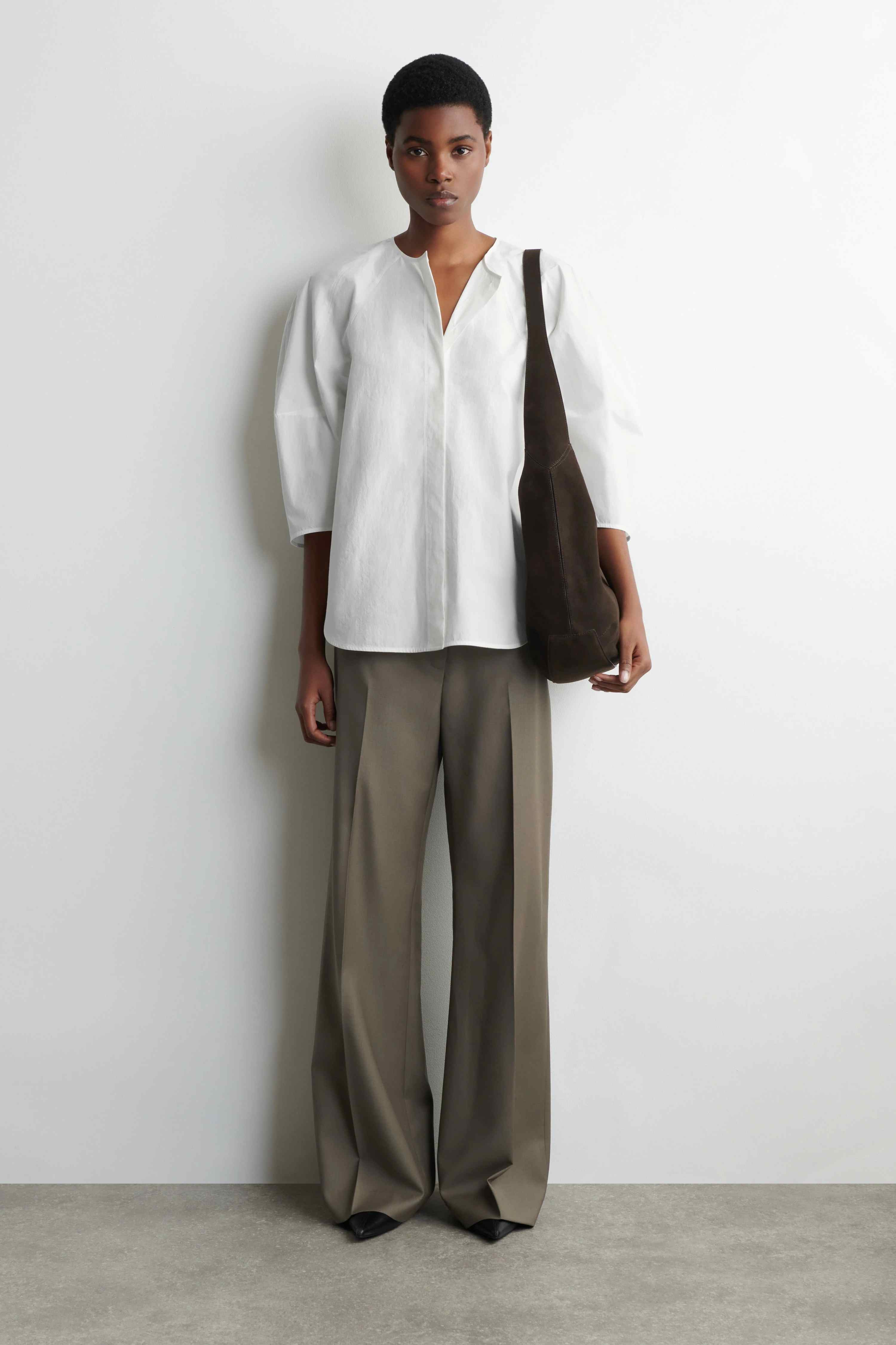 SCULPTURAL PIMA COTTON-POPLIN BLOUSE - 3